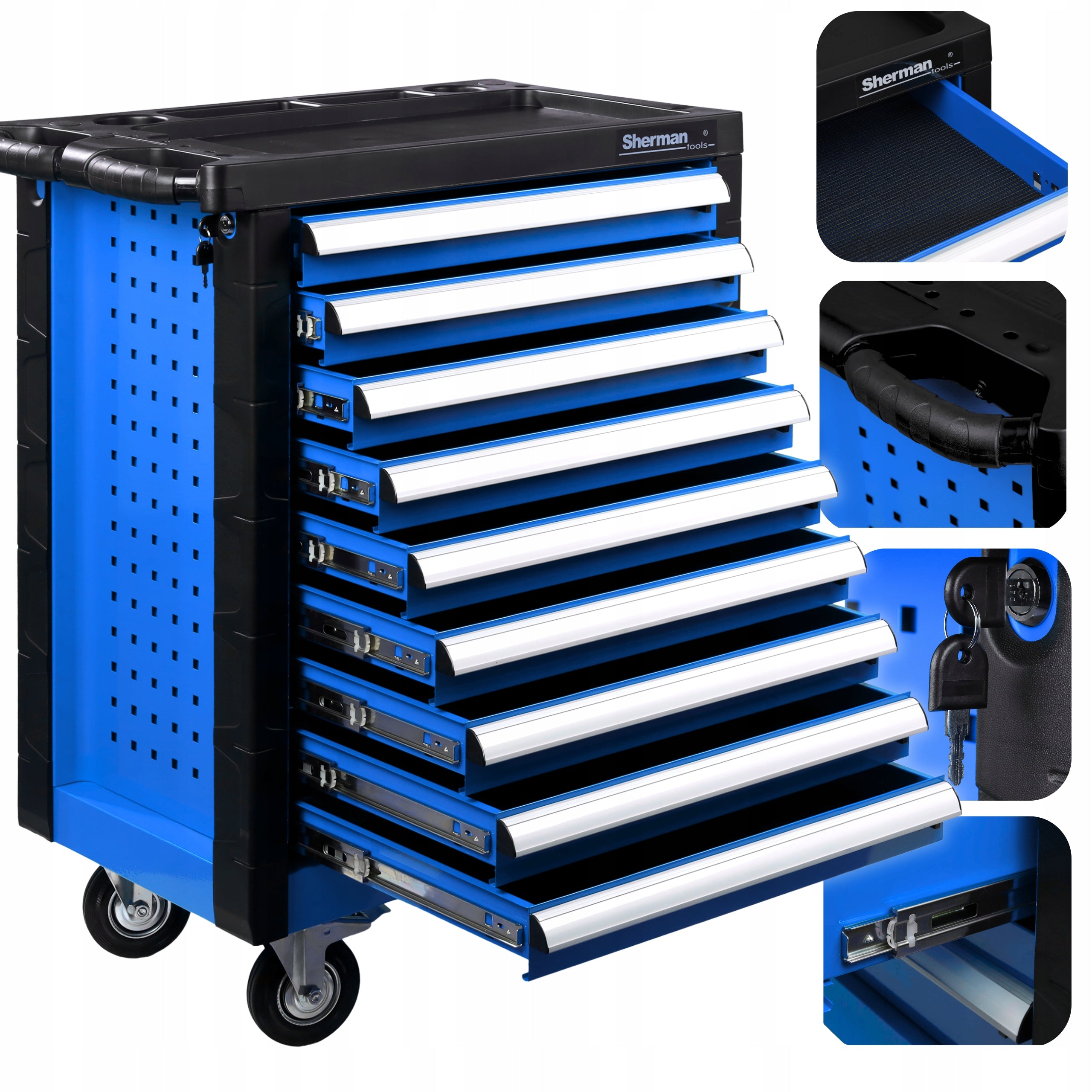 TOOL TROLLEY WORKSHOP CABINET on wheels Sherman - 9 drawers