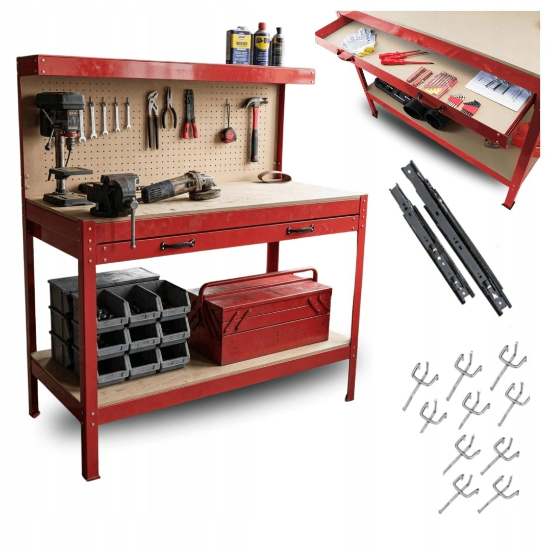 TOOL WORKBENCH WITH DRAWER FOR GARAGE WORKSHOP HOOKS