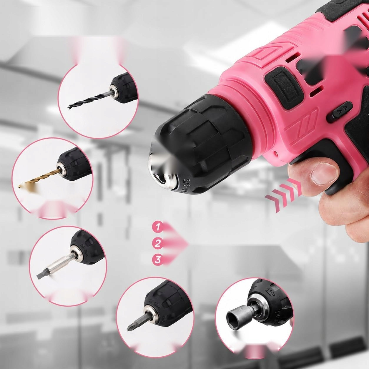 TOOLS SET PINK CORDLESS SUITCASE SCREWDRIVER DRILL COMPACT Brand no brand