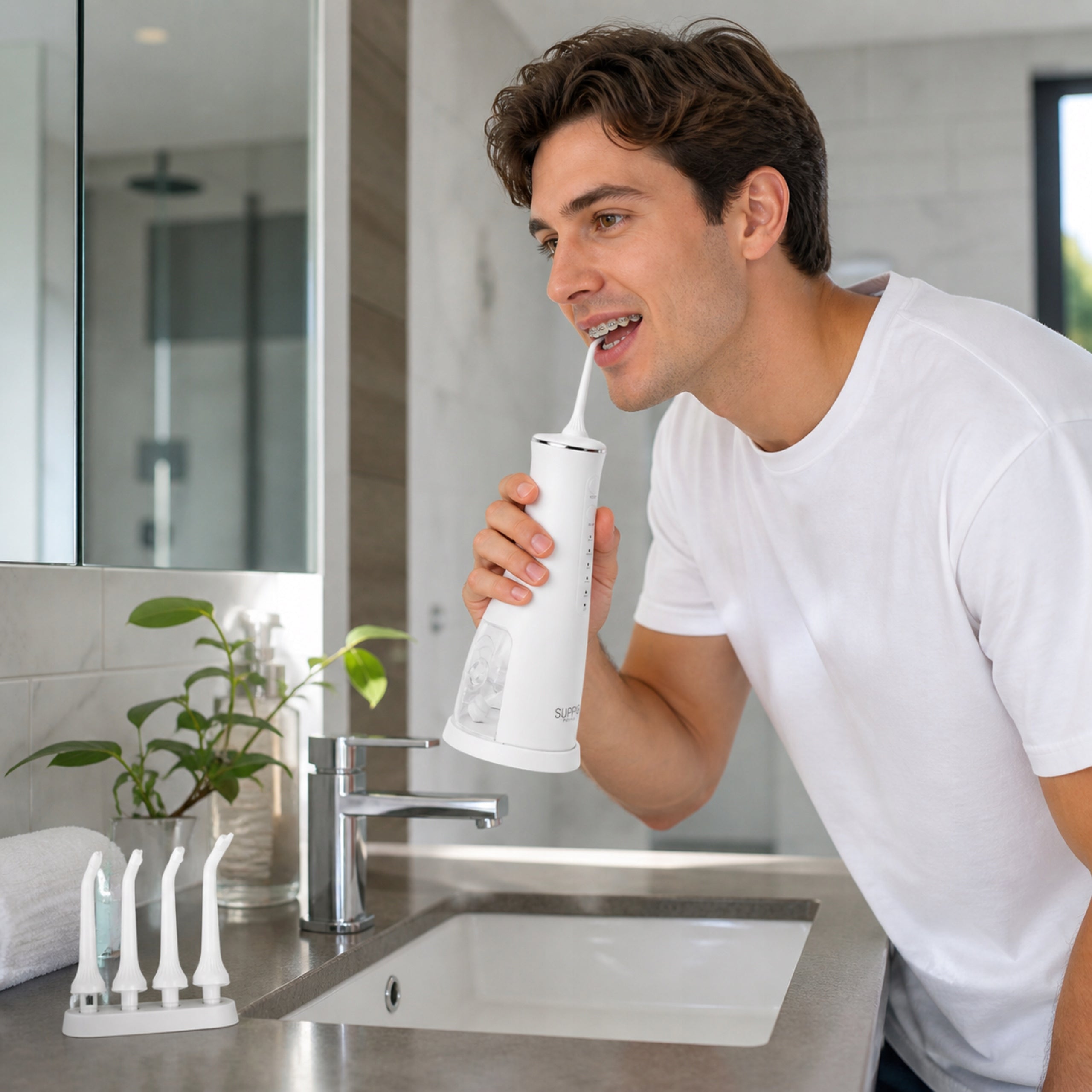 TOOTH IRRIGATOR 5 MODES 4 NOZZLES WIRELESS STRONG ELEGANT IRRIGATOR Manufacturer code IRYGATOR DO ZĘBÓW BEZPRZEWODOWY 4 KOŃCÓWKI