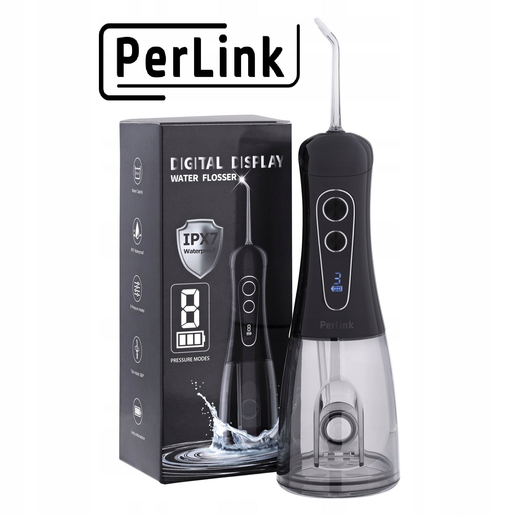 TOOTH IRRIGATOR BLACK 8 MODES 5 NOZZLES STRONG PROFESSIONAL WIRELESS
