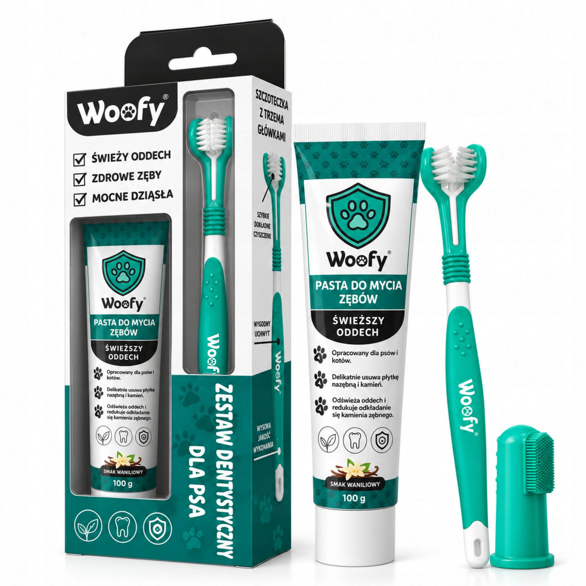 TOOTHBRUSH AND TOOTHPASTE CLEANING TEETH FOR CAT DOG WOOFY 100g