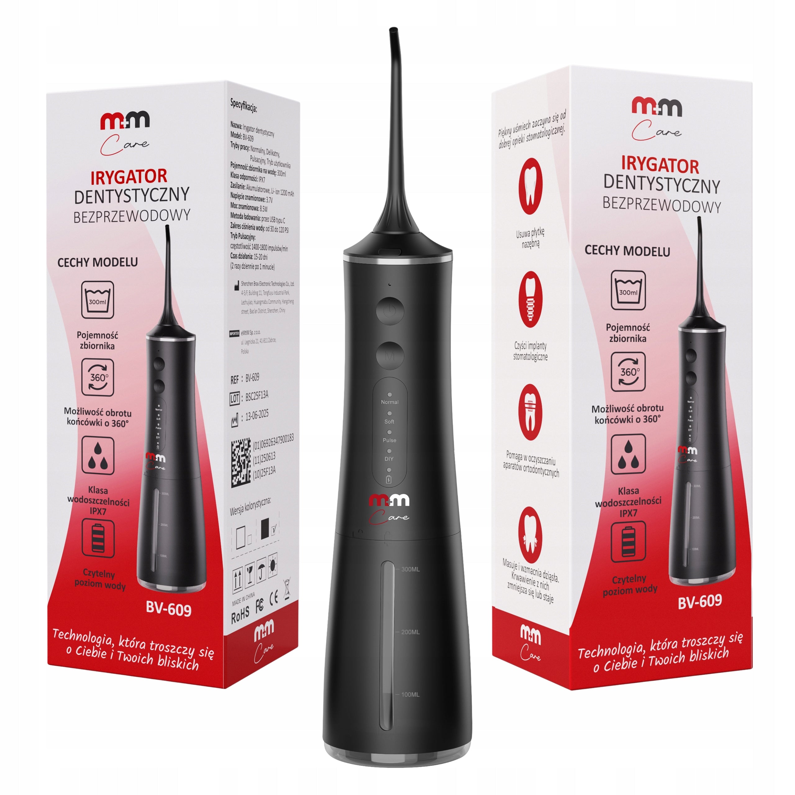 TOOTHBRUSH WIRELESS DENTAL M+MCARE FLOSSER 8 NOZZLES BLACK Medical device no