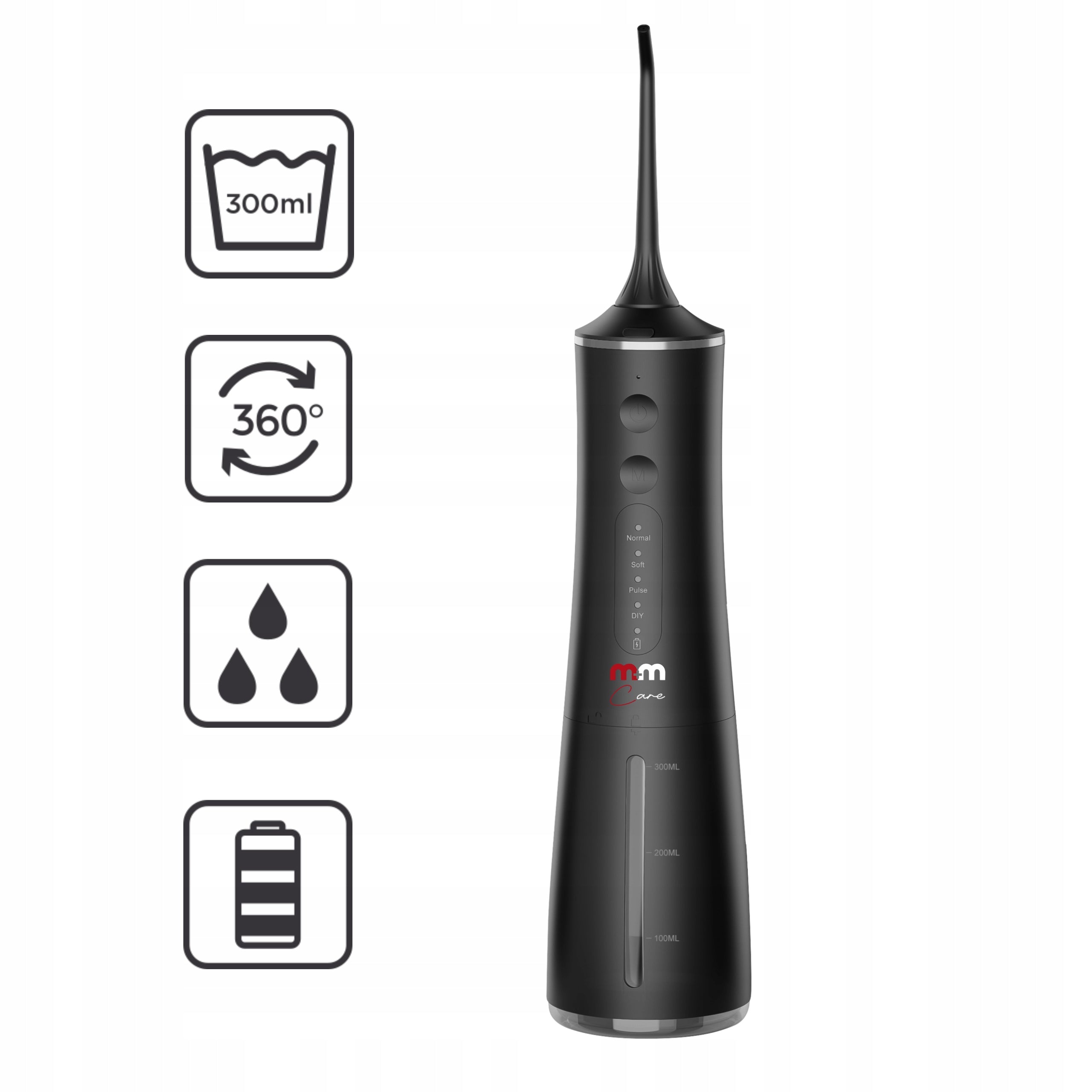 TOOTHBRUSH WIRELESS DENTAL M+MCARE FLOSSER 8 NOZZLES BLACK Packaging status original