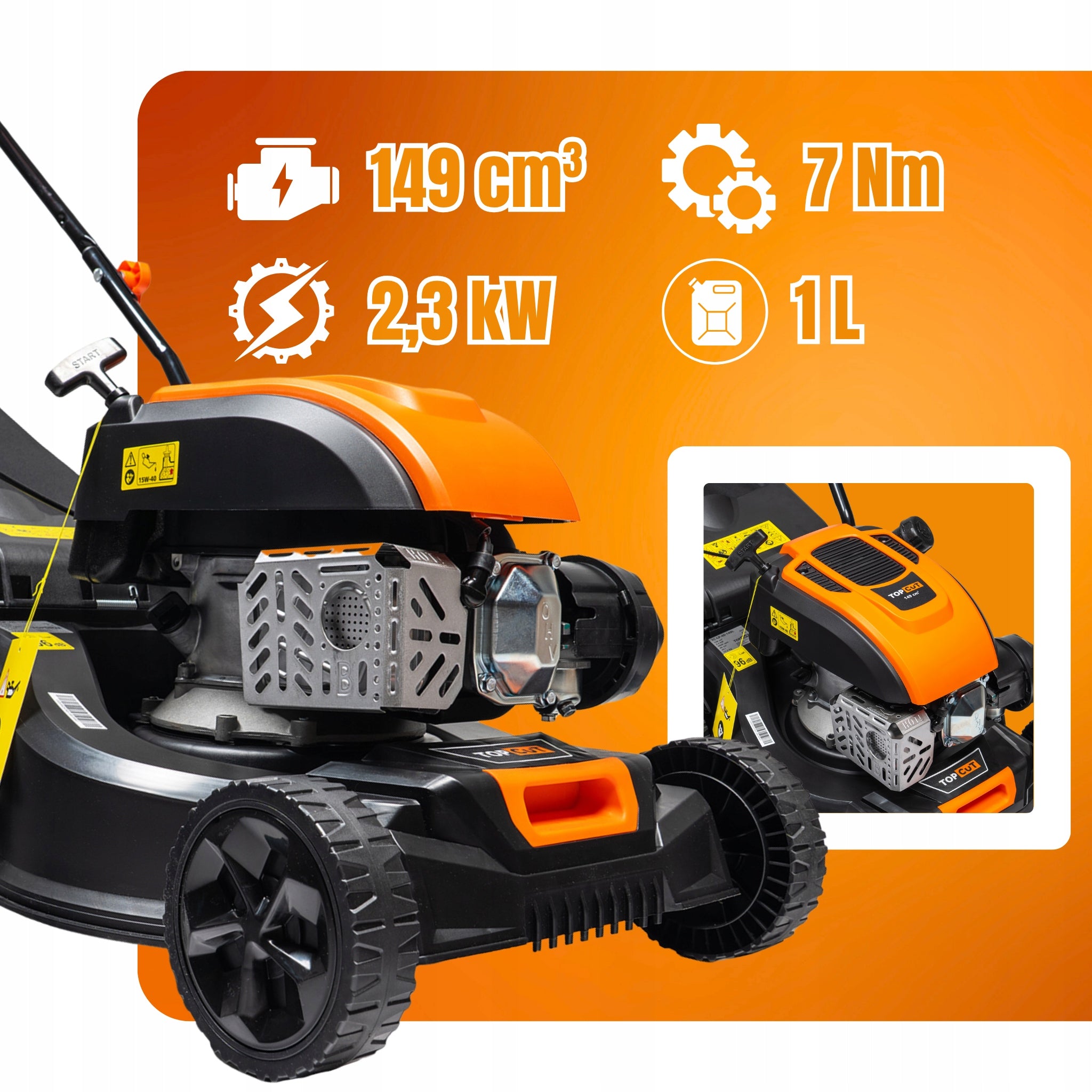 TOP CUT LAWN MOWER WITHOUT DRIVE 149CC 40CM 45L REVERSIBLE LIGHT Manufacturer code 5905842547605