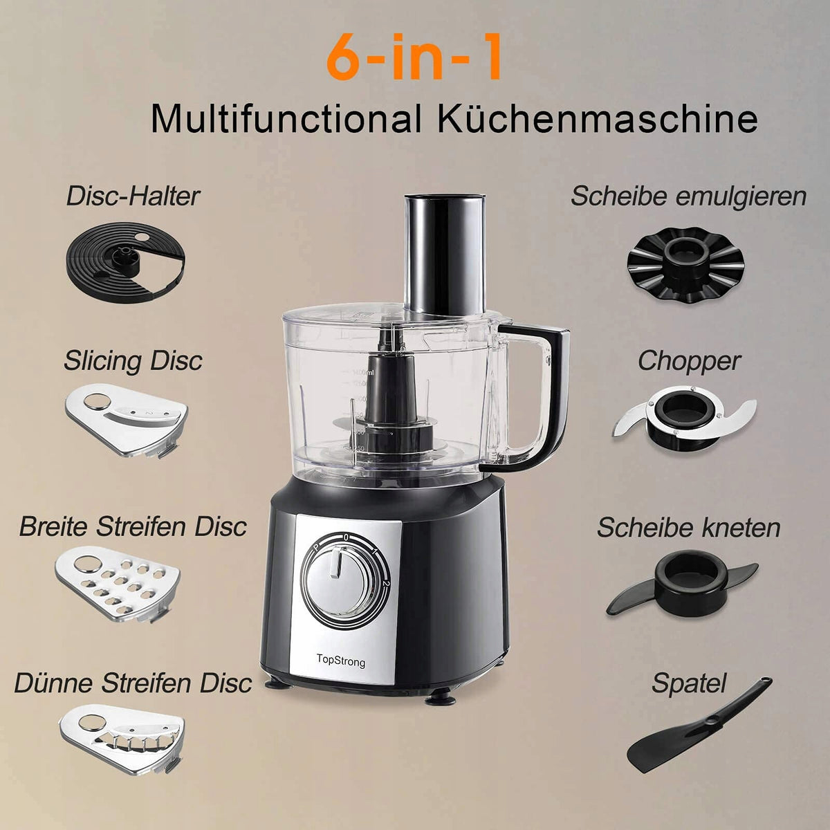 TOPSTRONG Food Processor 800W 2L Malakser With Three Cutting Disc Packaging status original