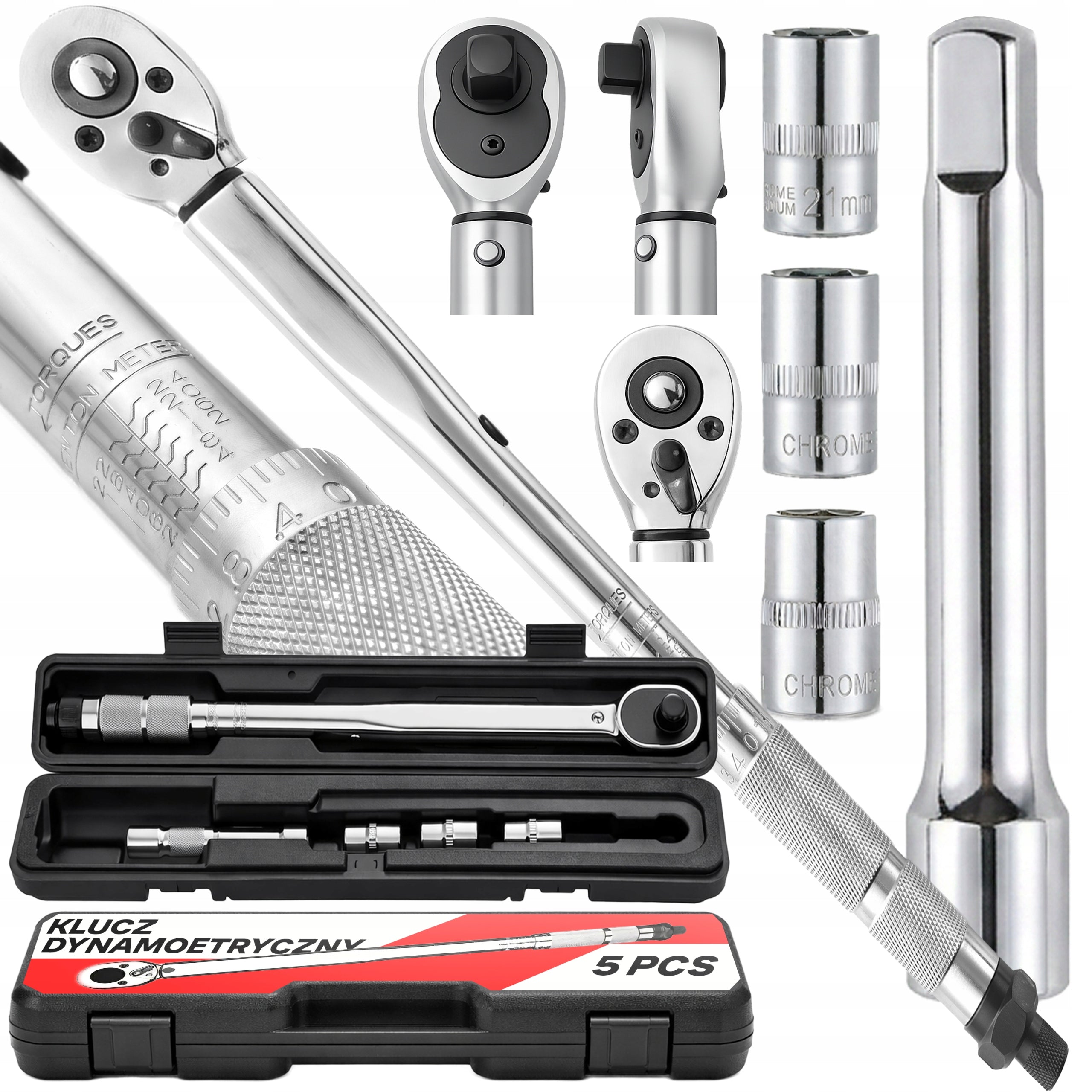 TORQUE WRENCH 1/2 28-210Nm + 3 CAPS 17,19,21 mm +- 4% + SUITCASE