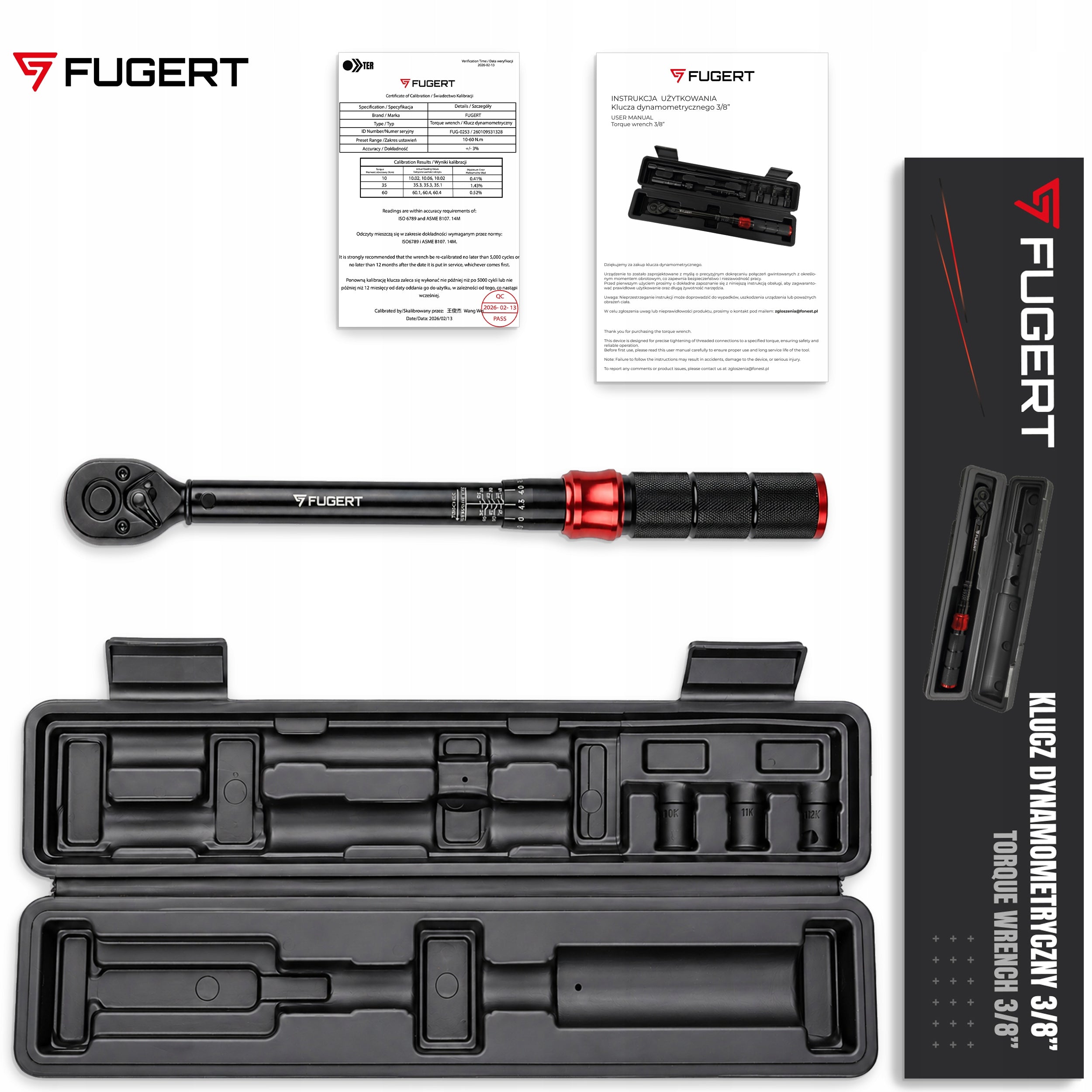 TORQUE WRENCH 3/8" 10-60Nm WITH CALIBRATION CERTIFICATE + SUITCASE Packaging status original