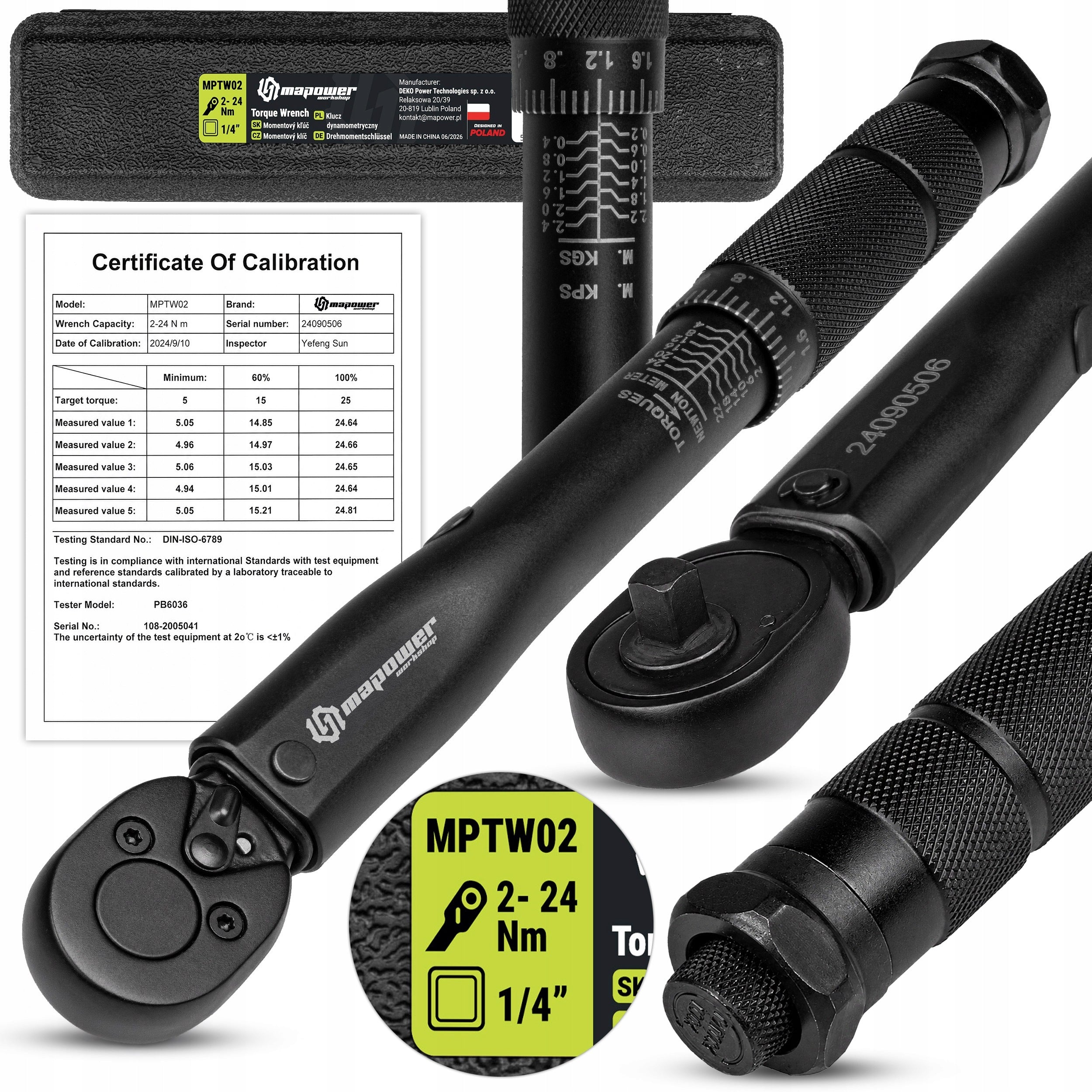 TORQUE WRENCH FOR BIKE 1/4' 2-24Nm CALIBRATION CERTIFICATE WITH LOCK