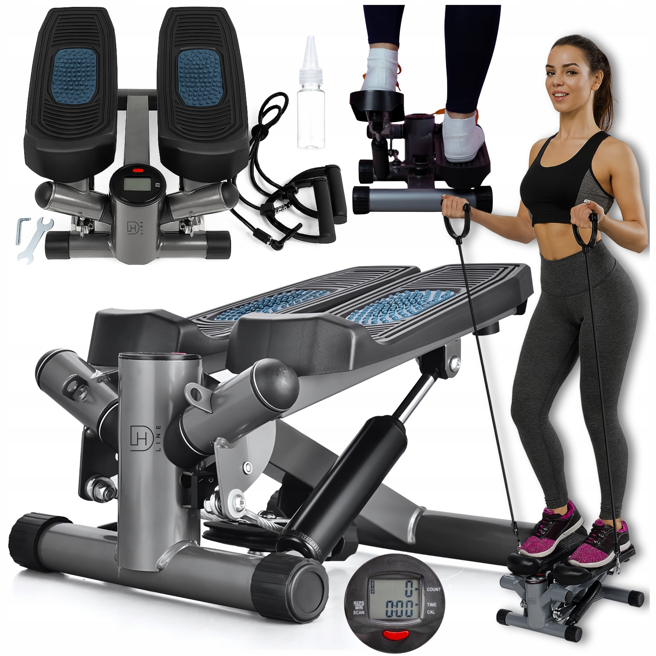 TORSION STEPPER FOR FITNESS EXERCISES STEP LCD COUNTER 2IN1 STAIRS + EXPANDERS