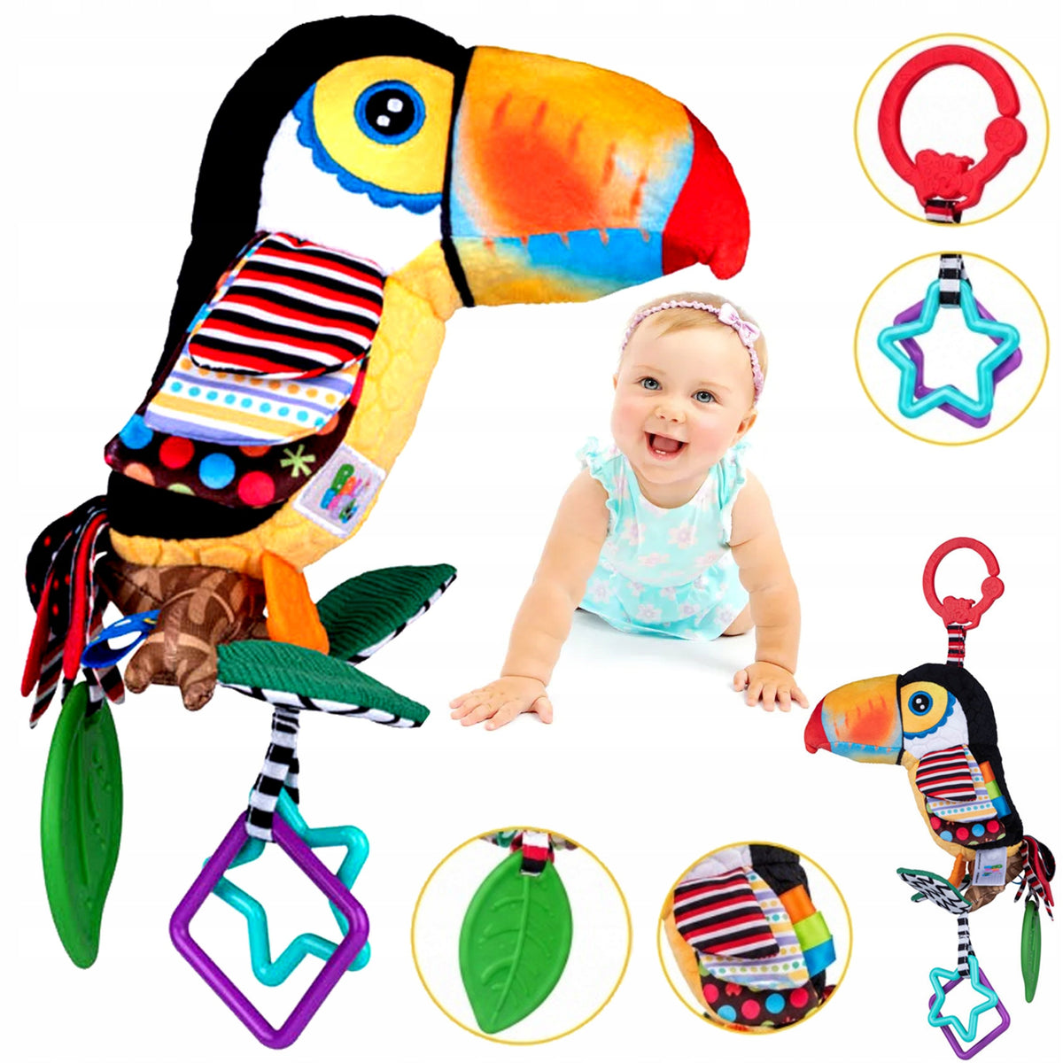 TOUCAN IWO bell pendant contrast sensory teether BALIBAZOO