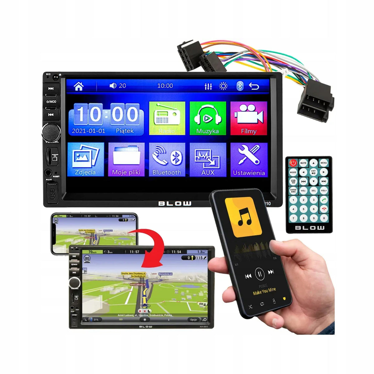 TOUCH CAR RADIO MULTIMEDIA STATION 2DIN 7' BT SD AUX USB REMOTE CONTROL
