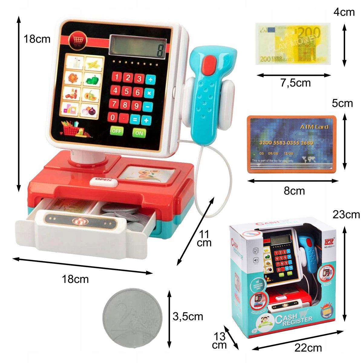 TOUCH CASH REGISTER toy SCANNER MONEY drawer CALCULATOR fun in store Manufacturer code MEGADIDI KASA DOTYKOWA z WYŚWIETLACZEM 1794
