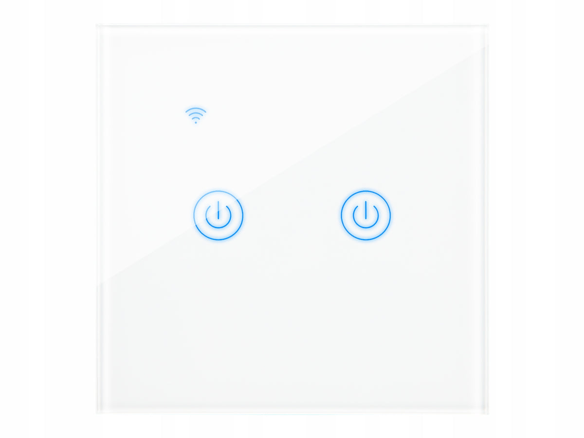TOUCH LIGHT SWITCH DUAL CHANNEL GLASS LED WHITE Tuya WiFi SMART LED Manufacturer code 72-088#