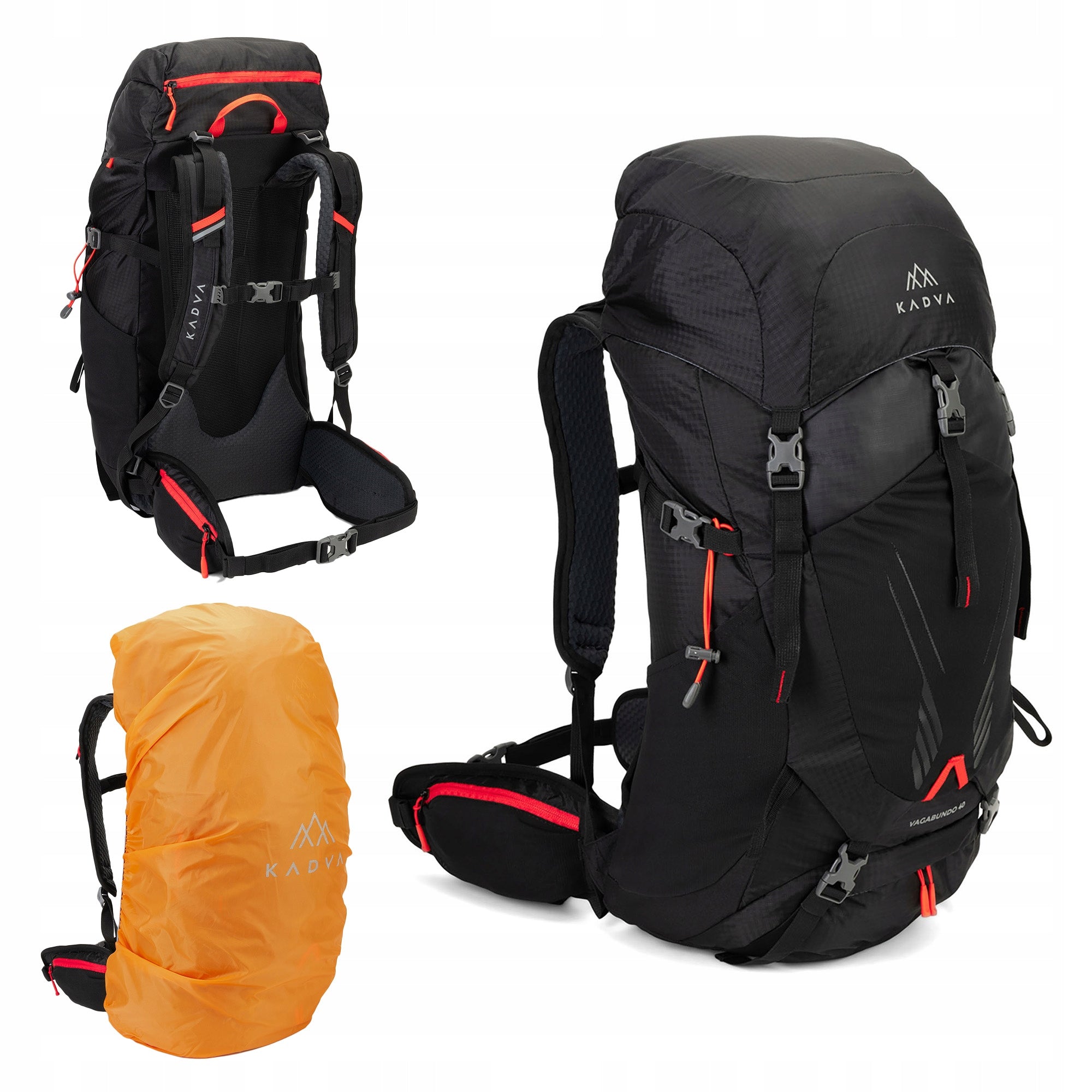 TOURIST BACKPACK KADVA VAGABUNDO 40l BLACK MOUNTAIN TREKKING COVER