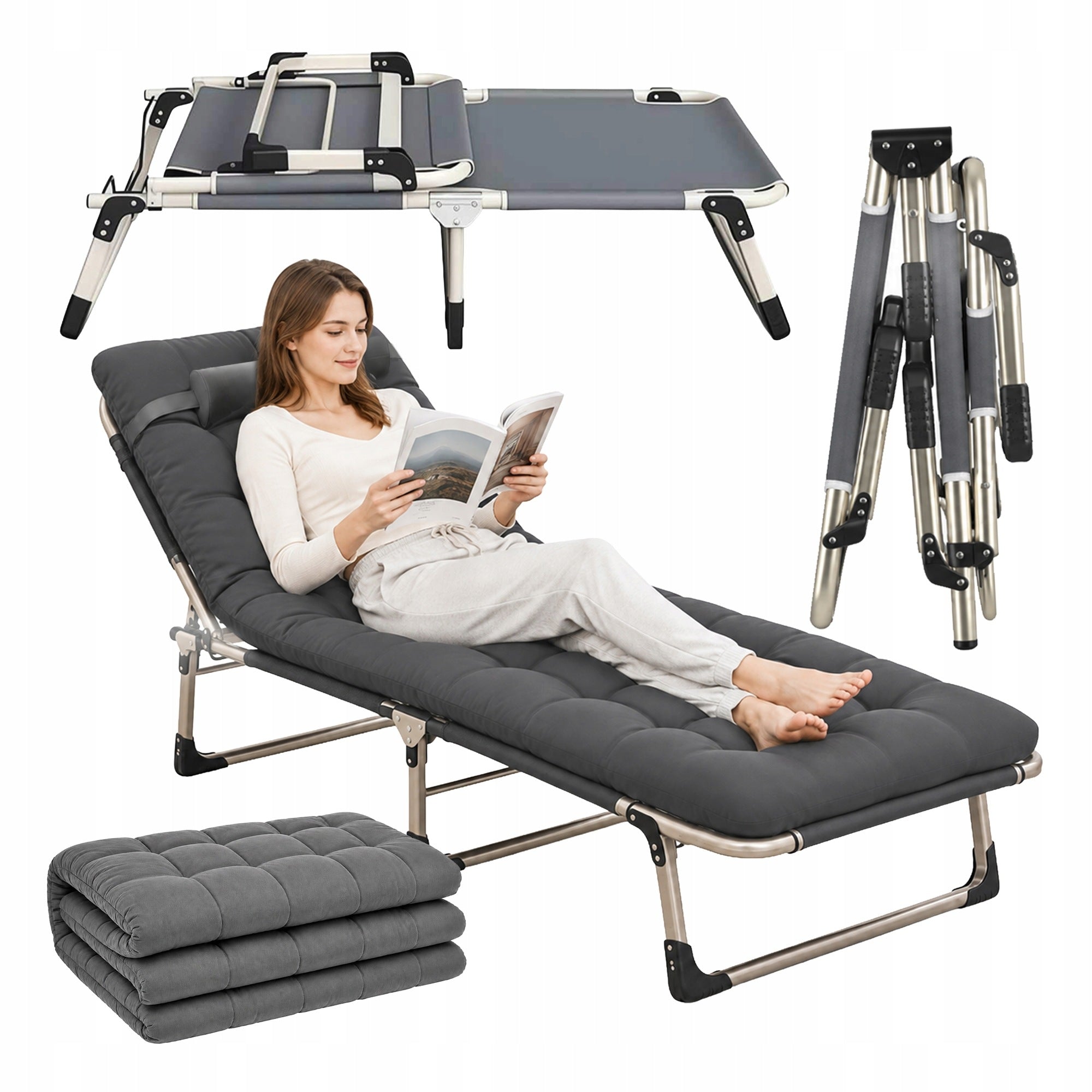 TOURIST BED WITH MATTRESS FOLDING CAMPING FIELD 2 IN 1 COUCH