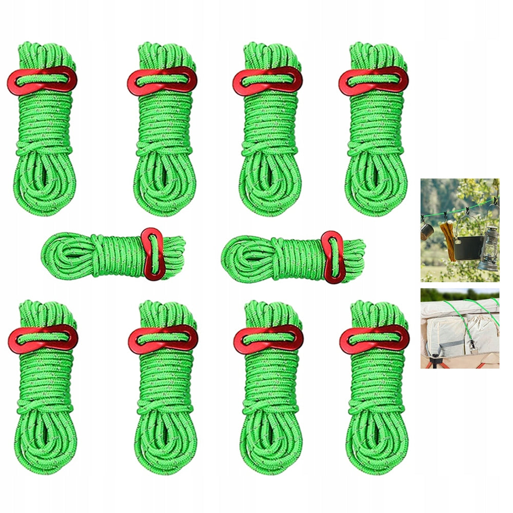 TOURIST ROPE 4M TENSION FOR TENTS 4MM SET WITH ROPE TENSIONER 10PCS