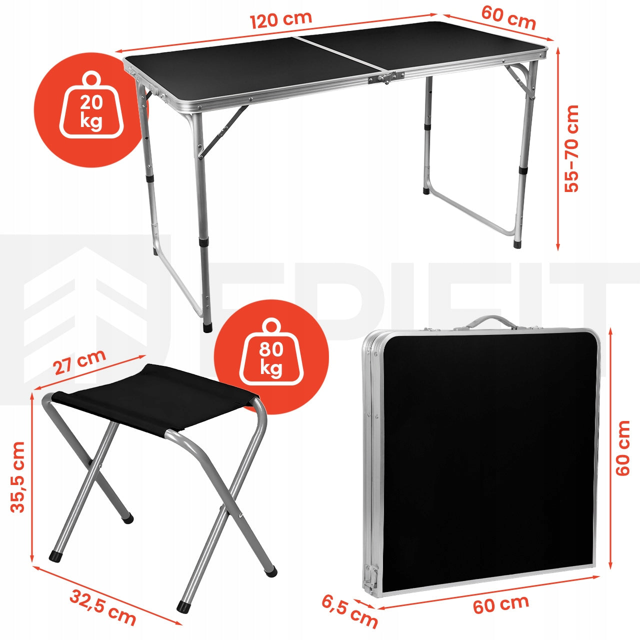TOURIST TABLE 120CM FOLDING TABLE 4 CHAIRS CAMPING SET SUITCASE Manufacturer code 114012