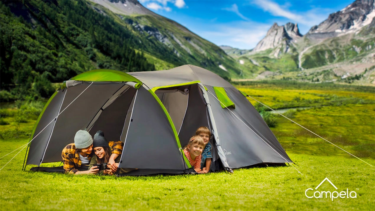 TOURIST TENT 4 PERSON FAMILY CAMPING IGLO WATERPROOF CAMPELA Color gray