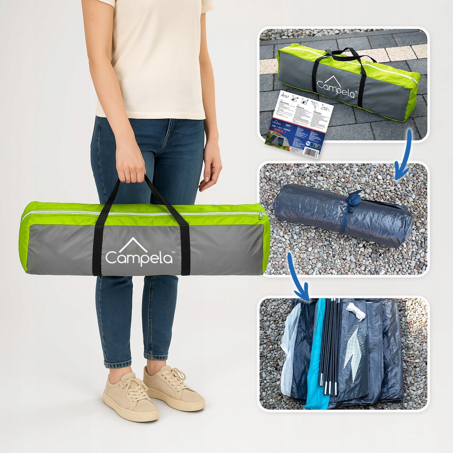 TOURIST TENT 4 PERSON FAMILY CAMPING WATERPROOF CAMPELA Color gray