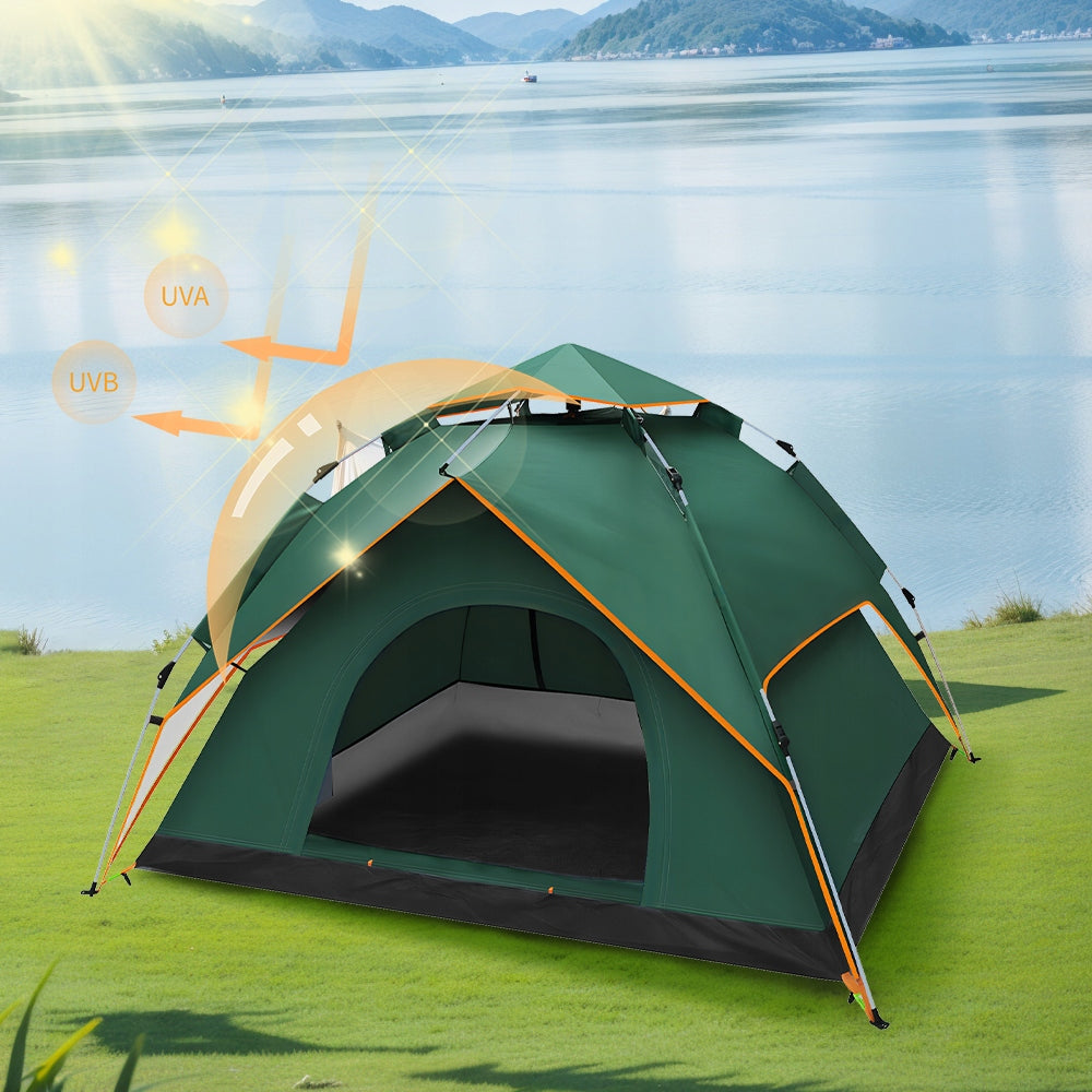 TOURIST TENT CAMPING TENT 4 PERSON WATERPROOF DOUBLE LAYER Color green