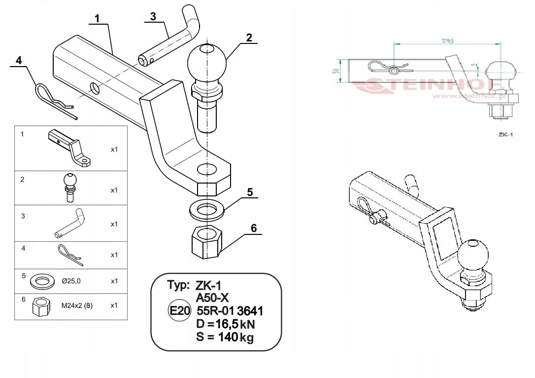 TOW HOOK ADAPTER BALL 50x50 ZK-1 Manufacturer Steinhof