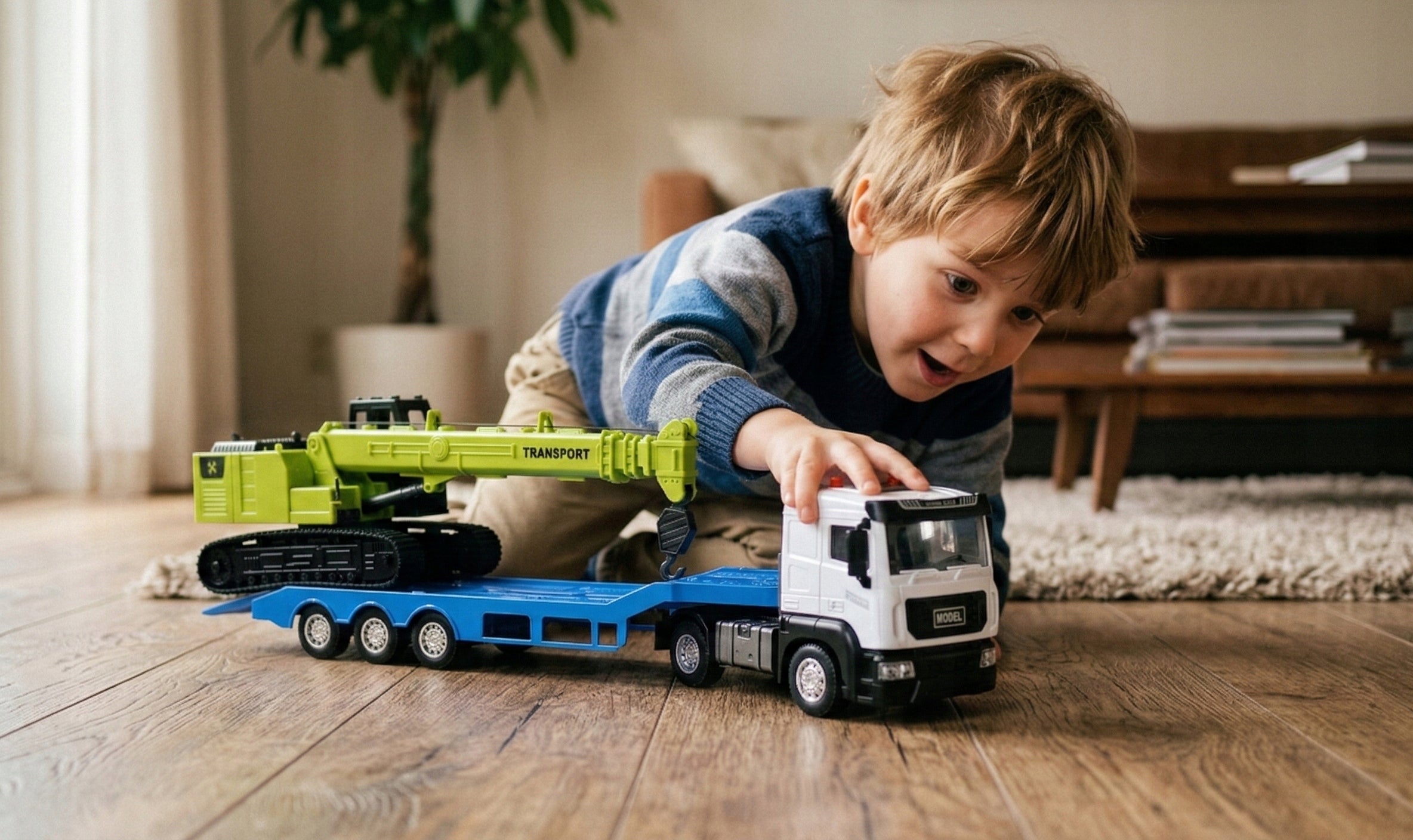 TOW TRUCK CONSTRUCTION CAR FOR CARRIAGE + CRANE LIGHT SOUND Brand Midex