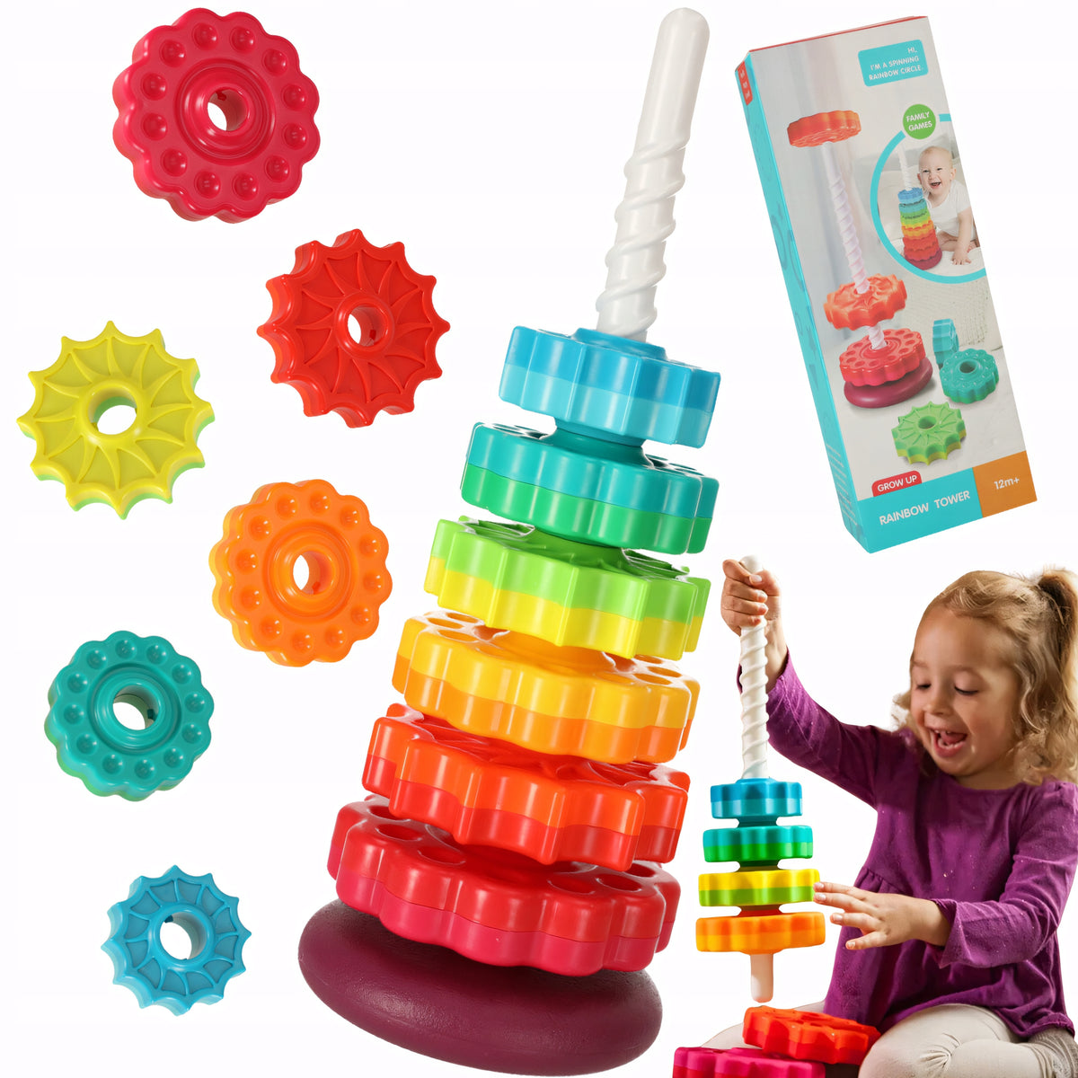 TOWER RAINBOW SPIRAL FOR STACKING TWISTED PYRAMID SORTER TOY