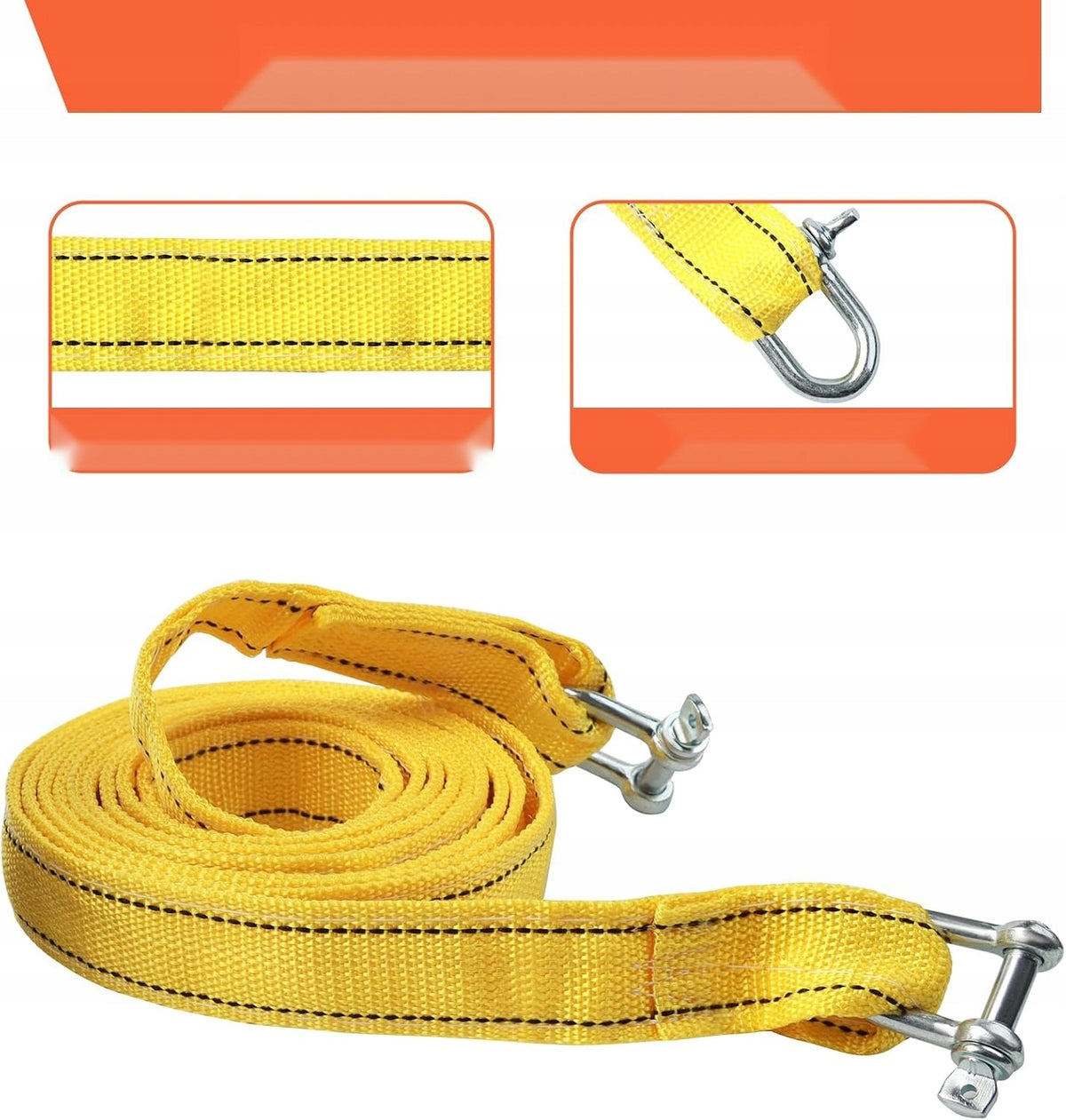 TOWING ROPE 4 M 5 TONS BELT WINCH SET HOOKS GLOVES BAG Power supply rechargeable battery