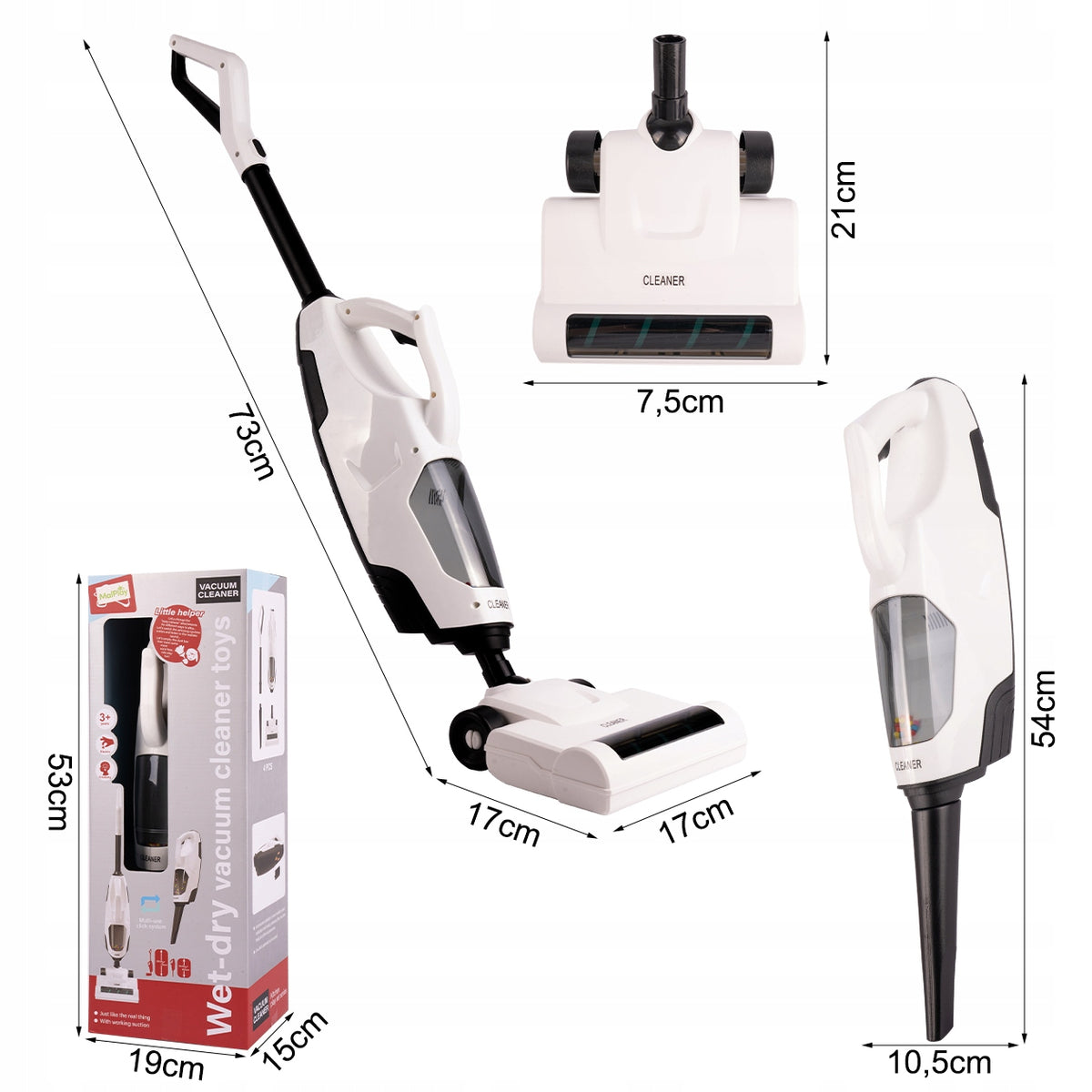TOY VACUUM CLEANER WIRELESS VERTICAL HANDHELD INTERACTIVE PULLS 2IN1 Packaging status original