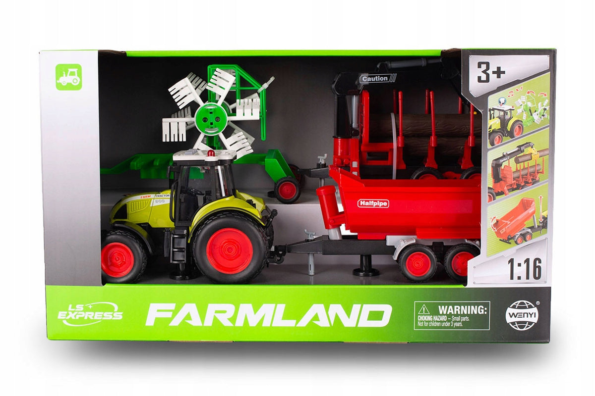 TRACTOR + 3 TRAILERS FARM AGRICULTURAL TRACTOR TRAILERS LIGHTS SOUNDS Packaging status original