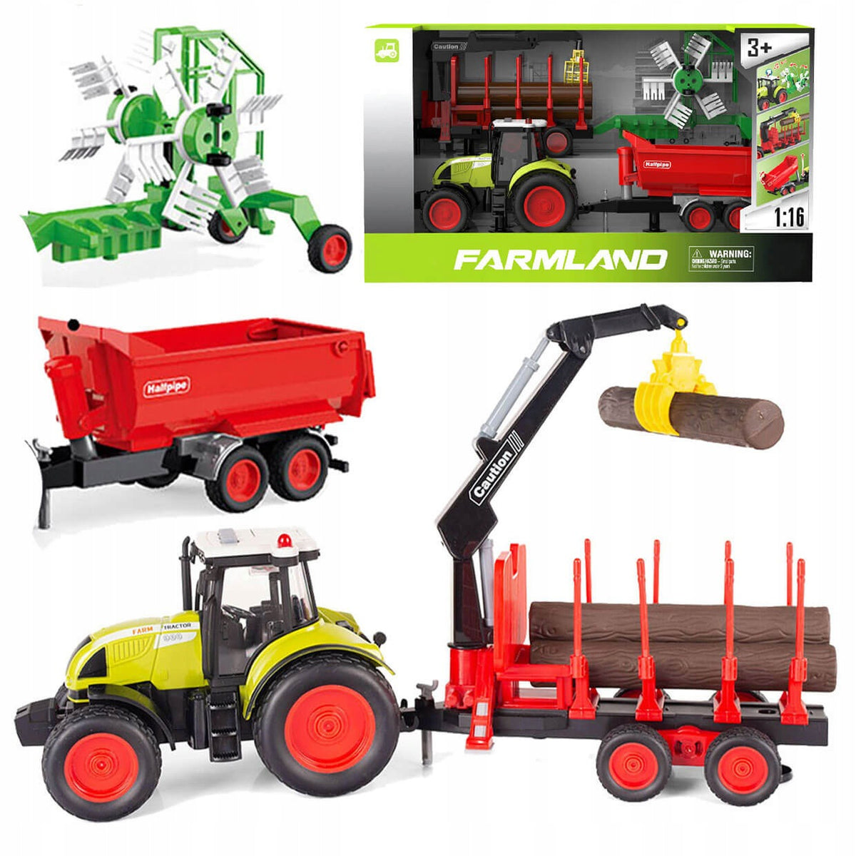 TRACTOR + 3 TRAILERS FARM AGRICULTURAL TRACTOR TRAILERS LIGHTS SOUNDS