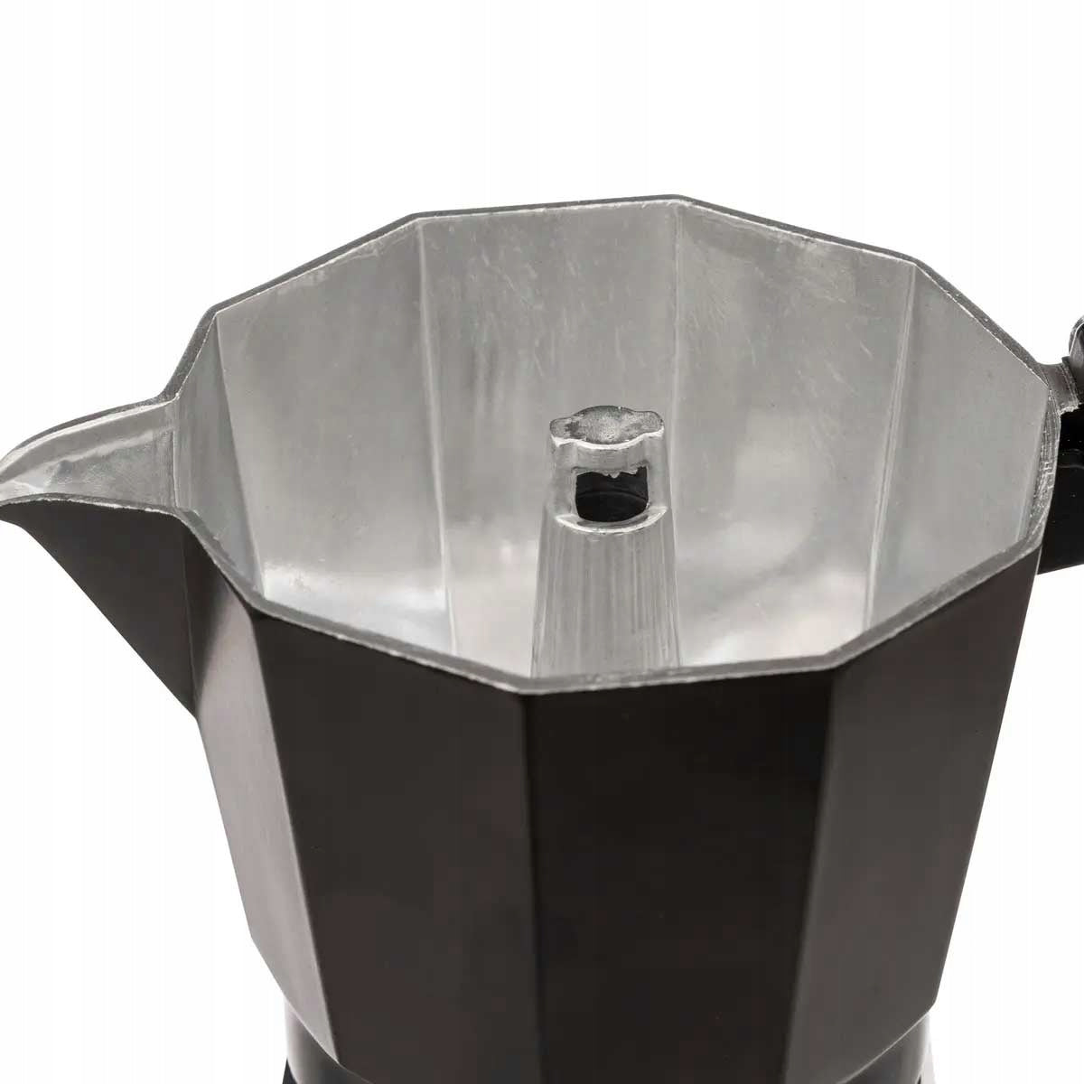 TRADITIONAL ALUMINUM BLACK COFFEE MAKER WITH WOODEN HOLDER FOR 6 CUPS Material aluminum
