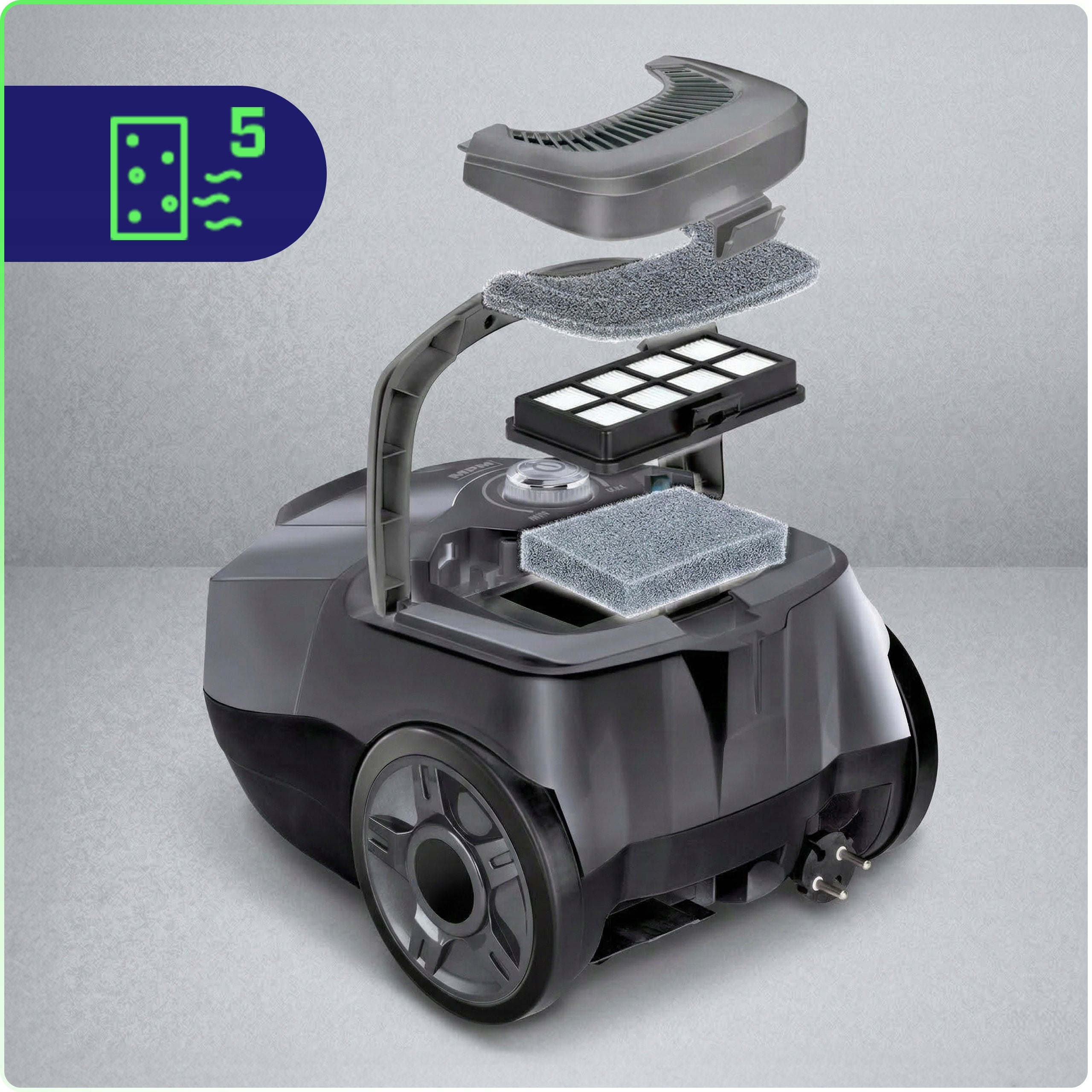 TRADITIONAL BAGGED VACUUM CLEANER MPM MOD-52 INDUSTRIAL POWERFUL 850W HEPA Dominant color silver/gray