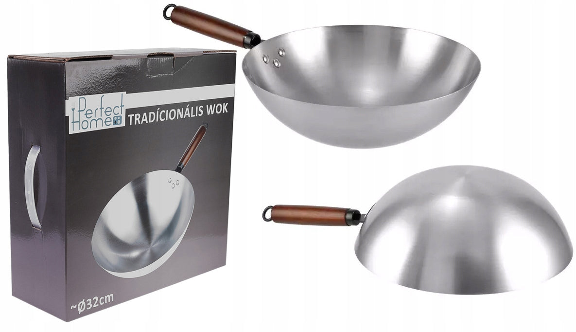 TRADITIONAL CHINESE WOK STEEL THICK 1,3 mm Perfect Home PAN 32 cm