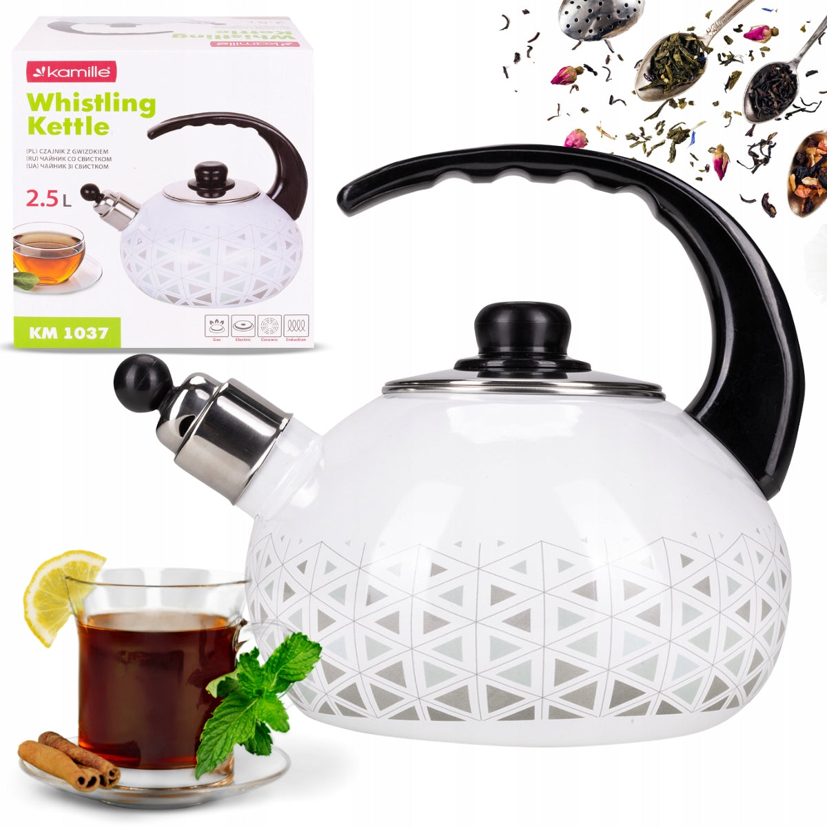 TRADITIONAL ENAMEL KETTLE WITH WHISTLE GAS INDUCTION 2,5 L KAMILLE