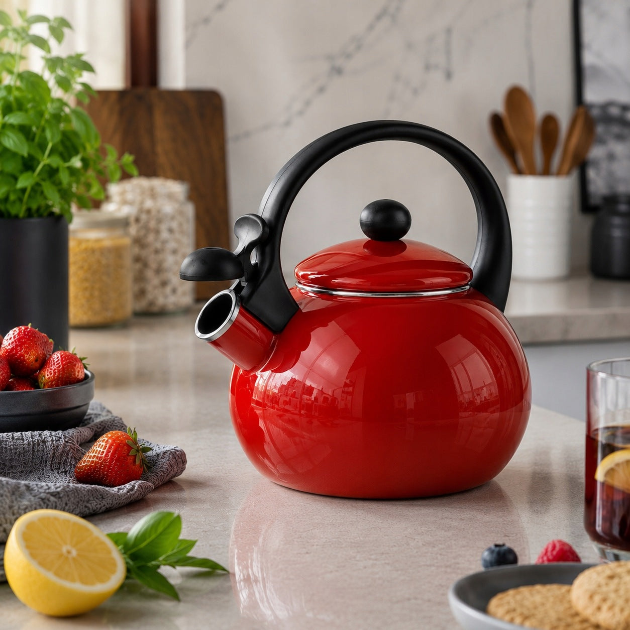 TRADITIONAL ENAMEL KETTLE WITH WHISTLE GAS INDUCTION RED 2,2L Manufacturer code 5905155014344
