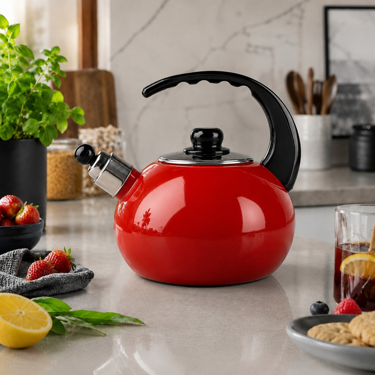 TRADITIONAL ENAMEL KETTLE WITH WHISTLE GAS INDUCTION RED 2,5L Manufacturer code 5905155014306