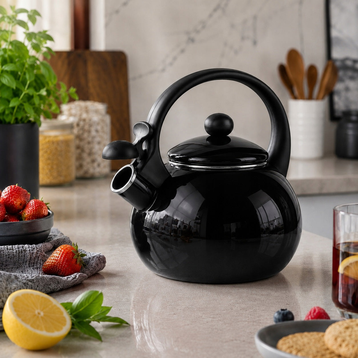 TRADITIONAL ENAMEL KETTLE WITH WHISTLE JANOSIK GAS INDUCTION BLACK 2,2L Manufacturer code 5905155014368