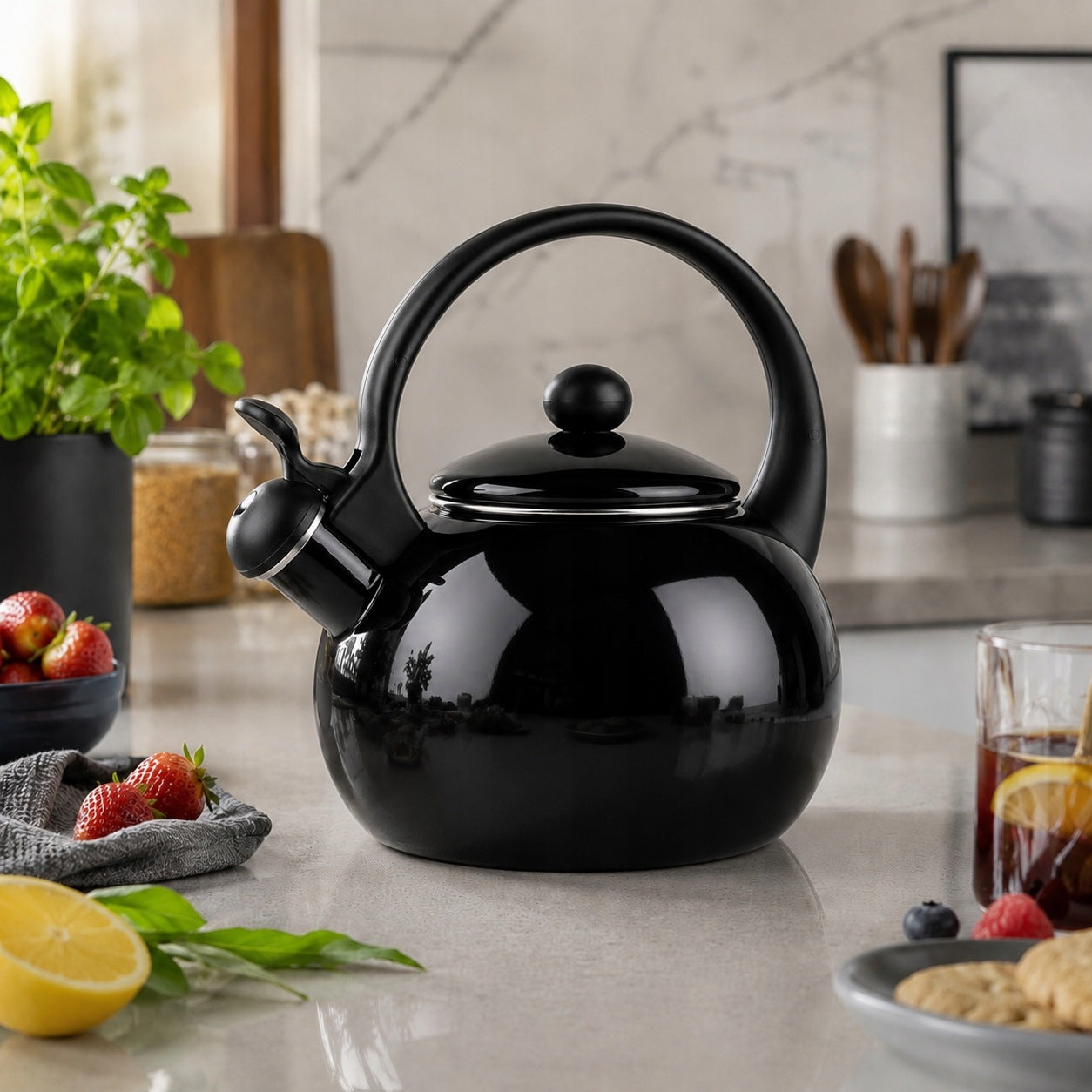 TRADITIONAL ENAMEL KETTLE WITH WHISTLE JANOSIK GAS INDUCTION BLACK 2,2L Packaging status original