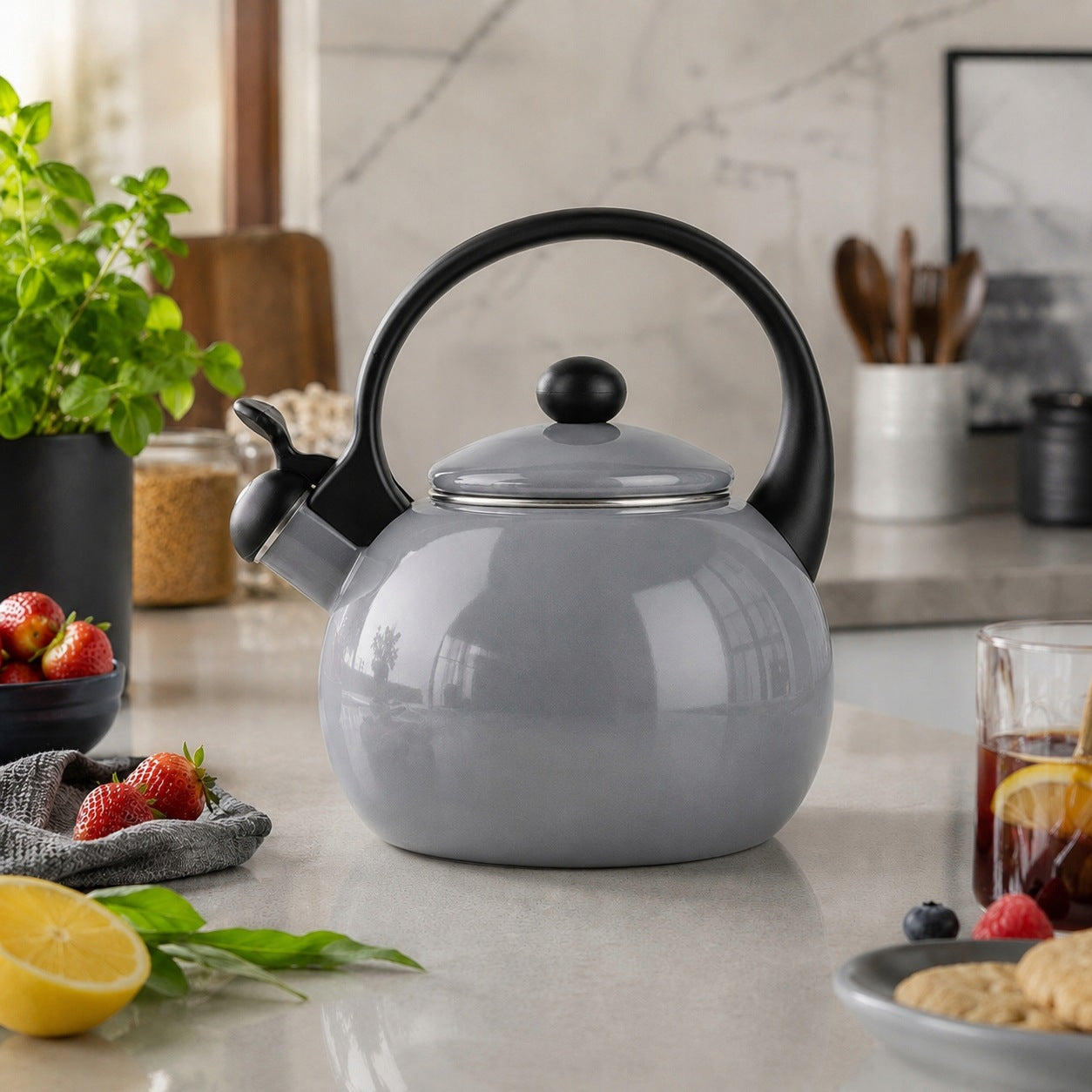 TRADITIONAL ENAMEL KETTLE WITH WHISTLE JANOSIK GAS INDUCTION GREY 2,2L Manufacturer code 5905155014375