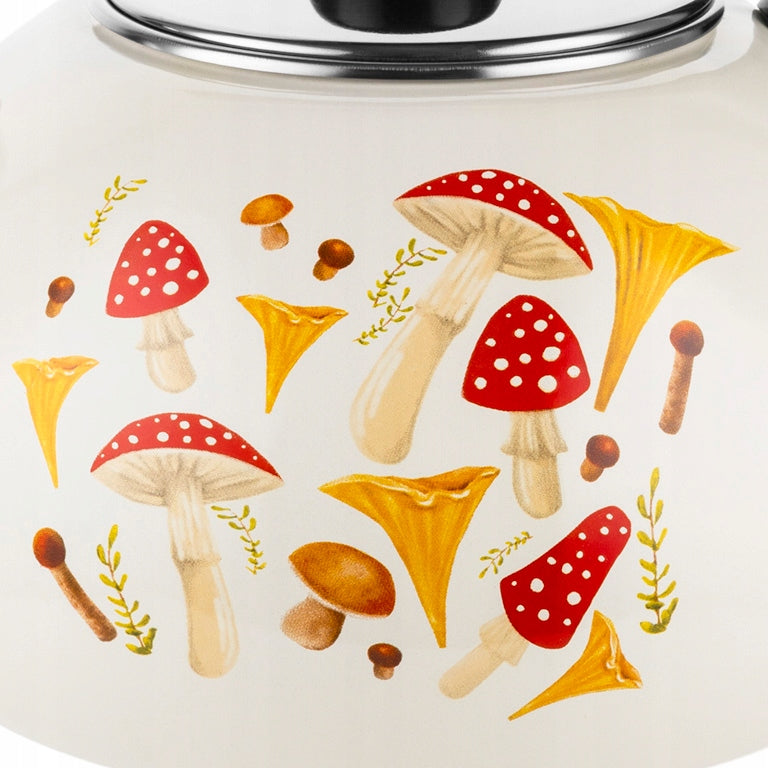 TRADITIONAL Enamel KETTLE With Whistle Mushroom Enamel Poland Beige 2,2L Brand Emalia Pleszew