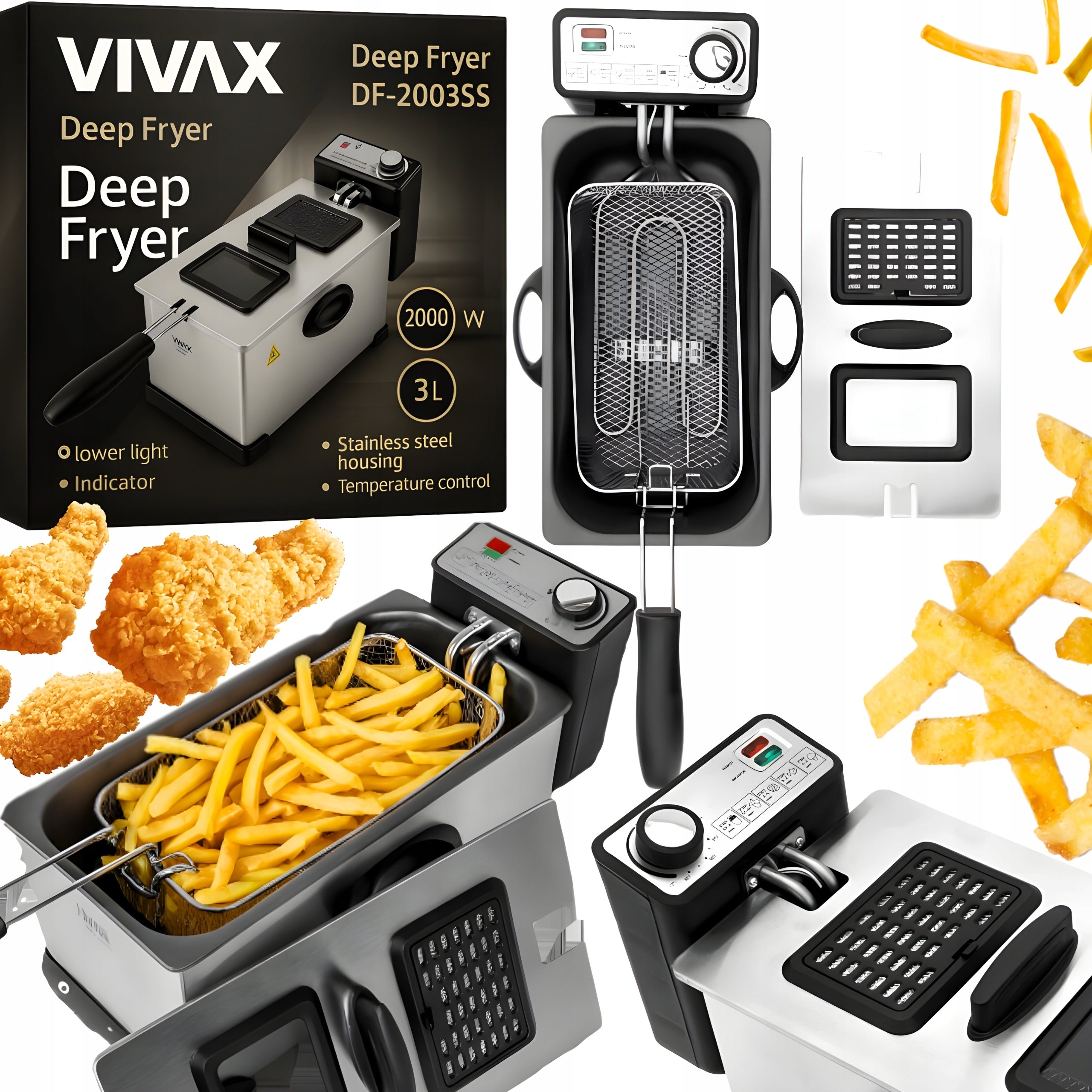 TRADITIONAL OIL FRYER 3L OIL FILTER FRYER THERMOSTAT 2000W