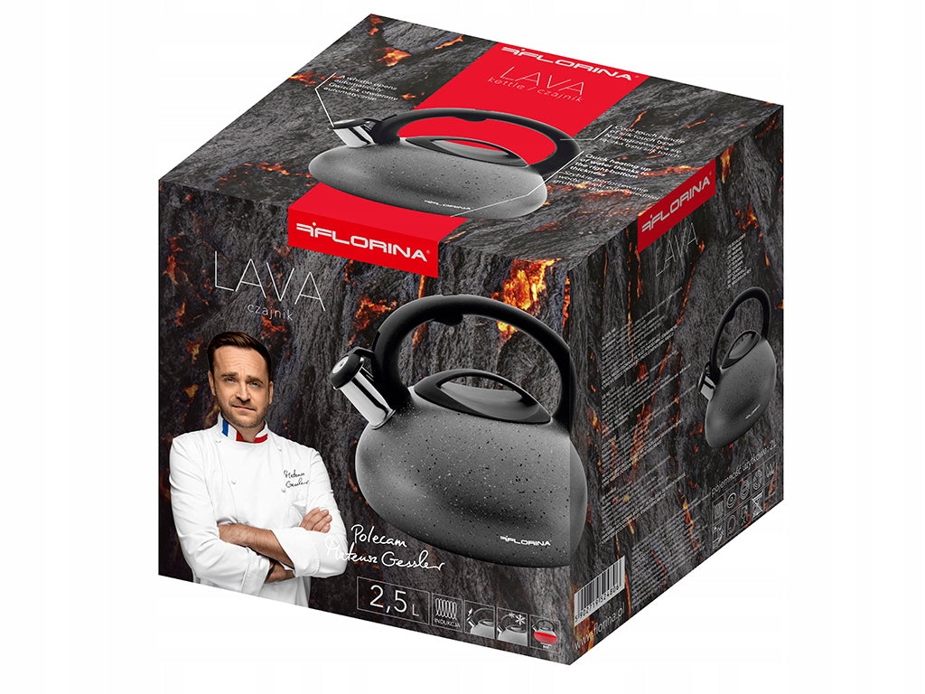 TRADITIONAL STAINLESS STEEL KETTLE LAVA FLORINA 2,5l GREY Packaging status original