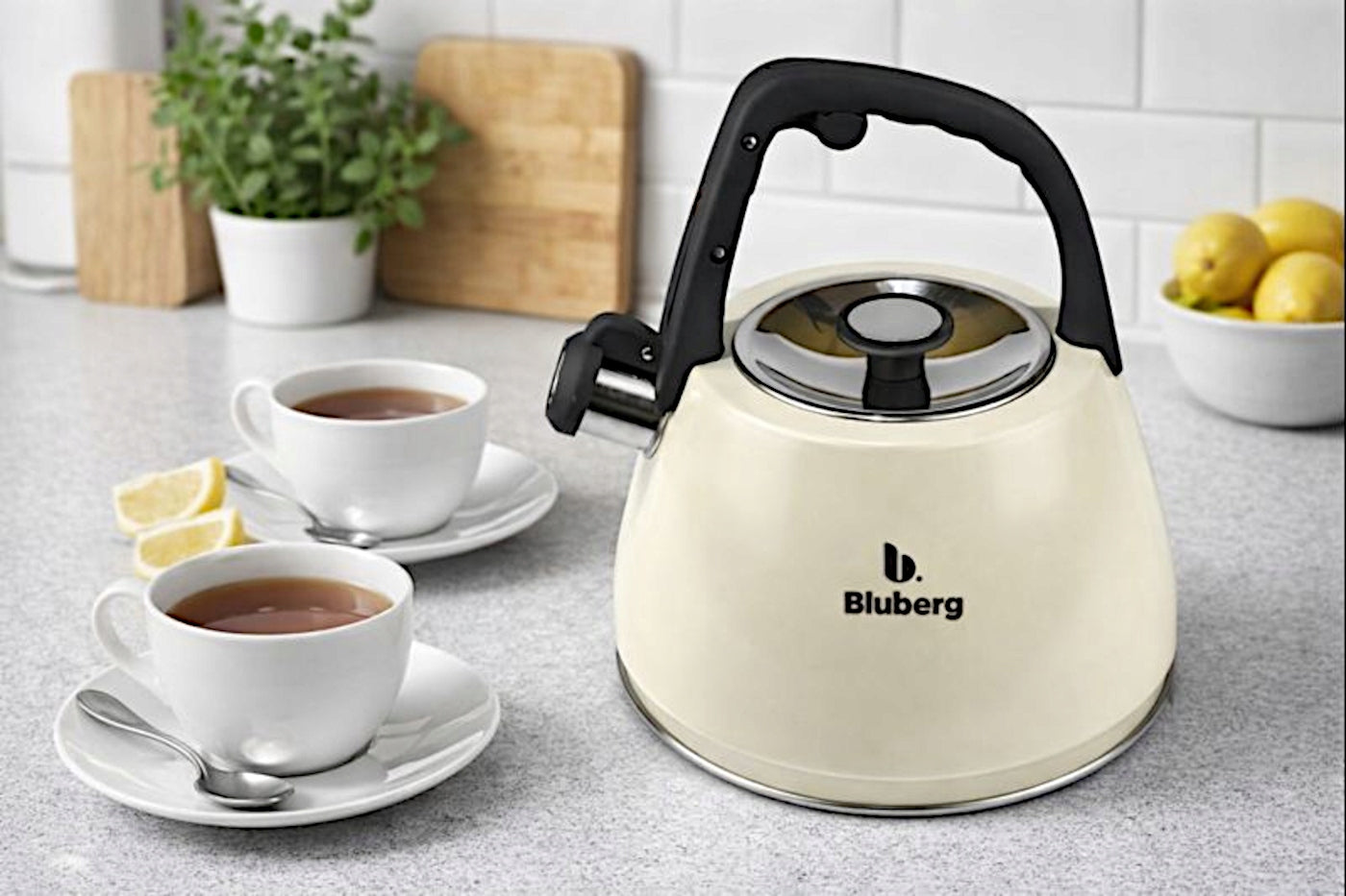 TRADITIONAL STEEL KETTLE BLUBERG 3 l BEIGE NEW MODEL Manufacturer code CZAJNIK Z GWIZDKIEM BB-2809