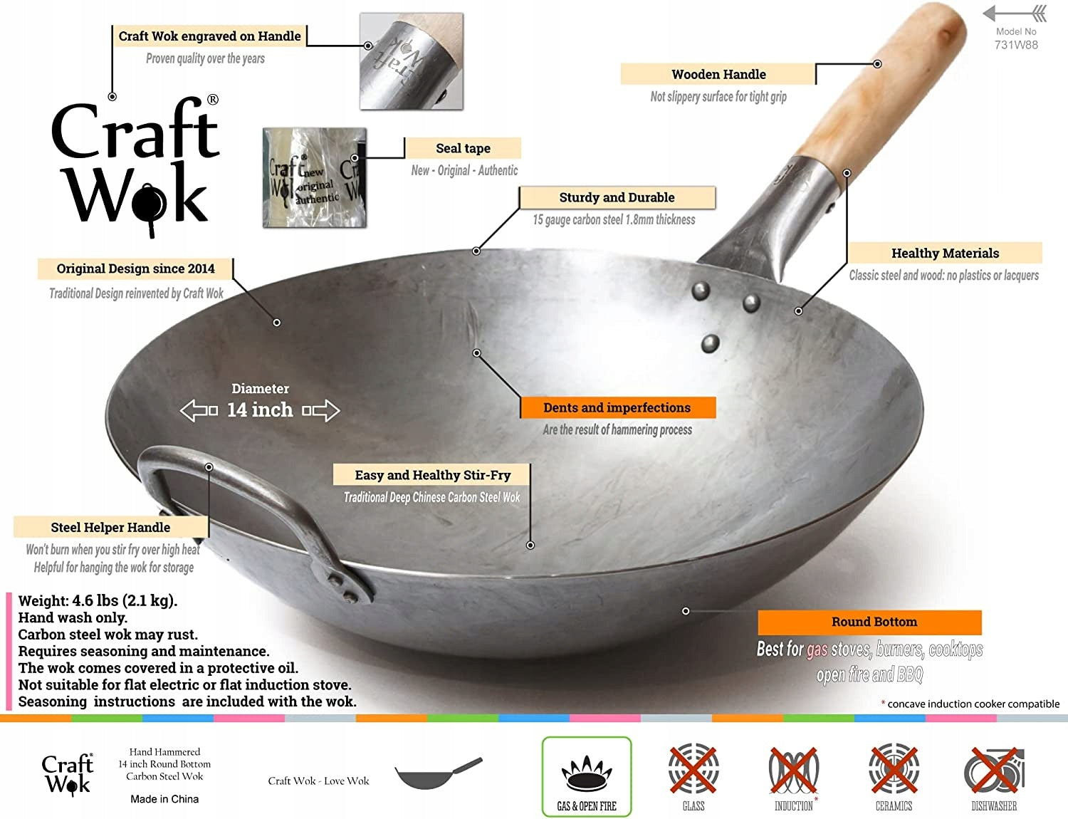 TRADITIONAL WOK MADE OF STEEL HAND HAMMERED 36CM EAN (GTIN) 856299007059