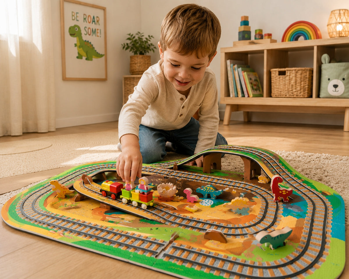 TRAIN BATTERY RAILWAY WITH MAT EDUCATIONAL MAT 120x120 CITY TRACKS STREETS Packaging status original