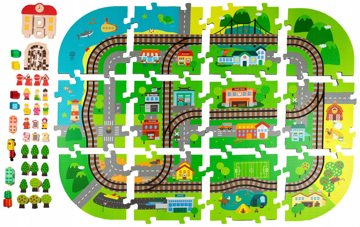 TRAIN BATTERY RAILWAY WITH MAT EDUCATIONAL MAT 120x90 CITY TRACKS STREETS Manufacturer code 9043