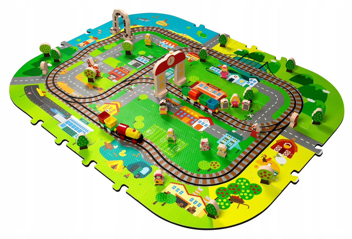 TRAIN BATTERY RAILWAY WITH MAT EDUCATIONAL MAT 120x90 CITY TRACKS STREETS