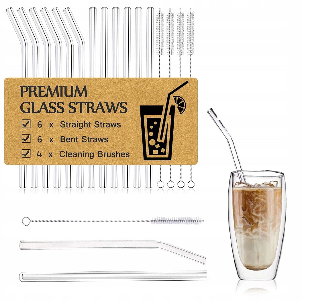 TRANSPARENT CLEAR GLASS DRINKING STRAWS FOR DRINKS eco 12 + CUTTER